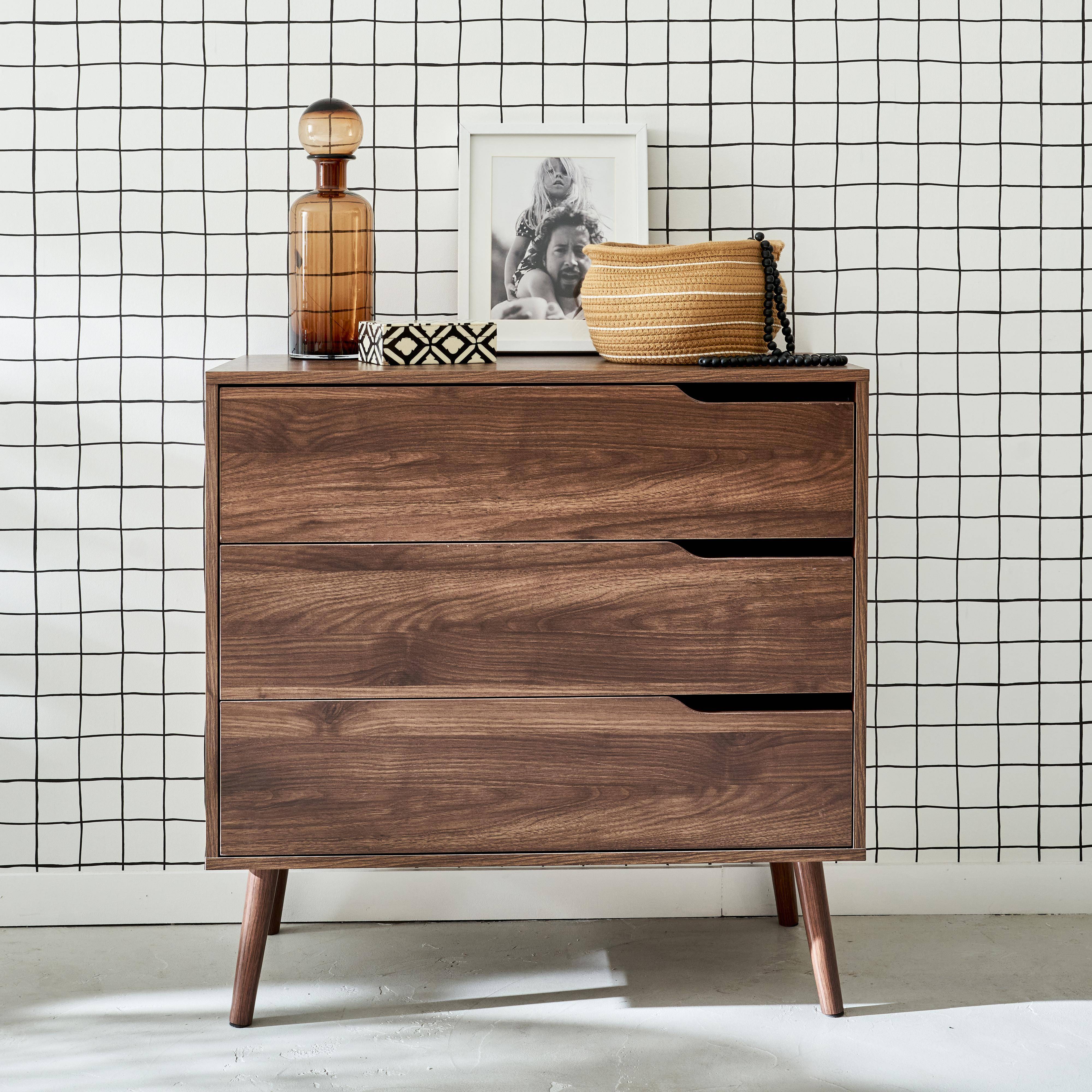 Walnut wood-effect 3-drawer chest, 80x40x80cm, Nepal, 3 drawers Photo1