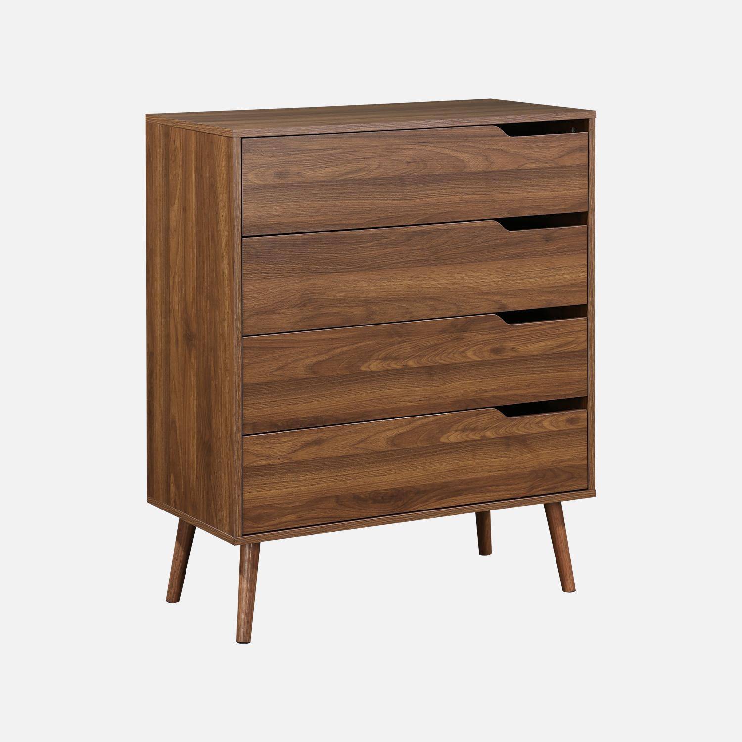 Walnut wood-effect 4-drawer chest, 80x40x99cm, Nepal, 4 drawers,sweeek,Photo4