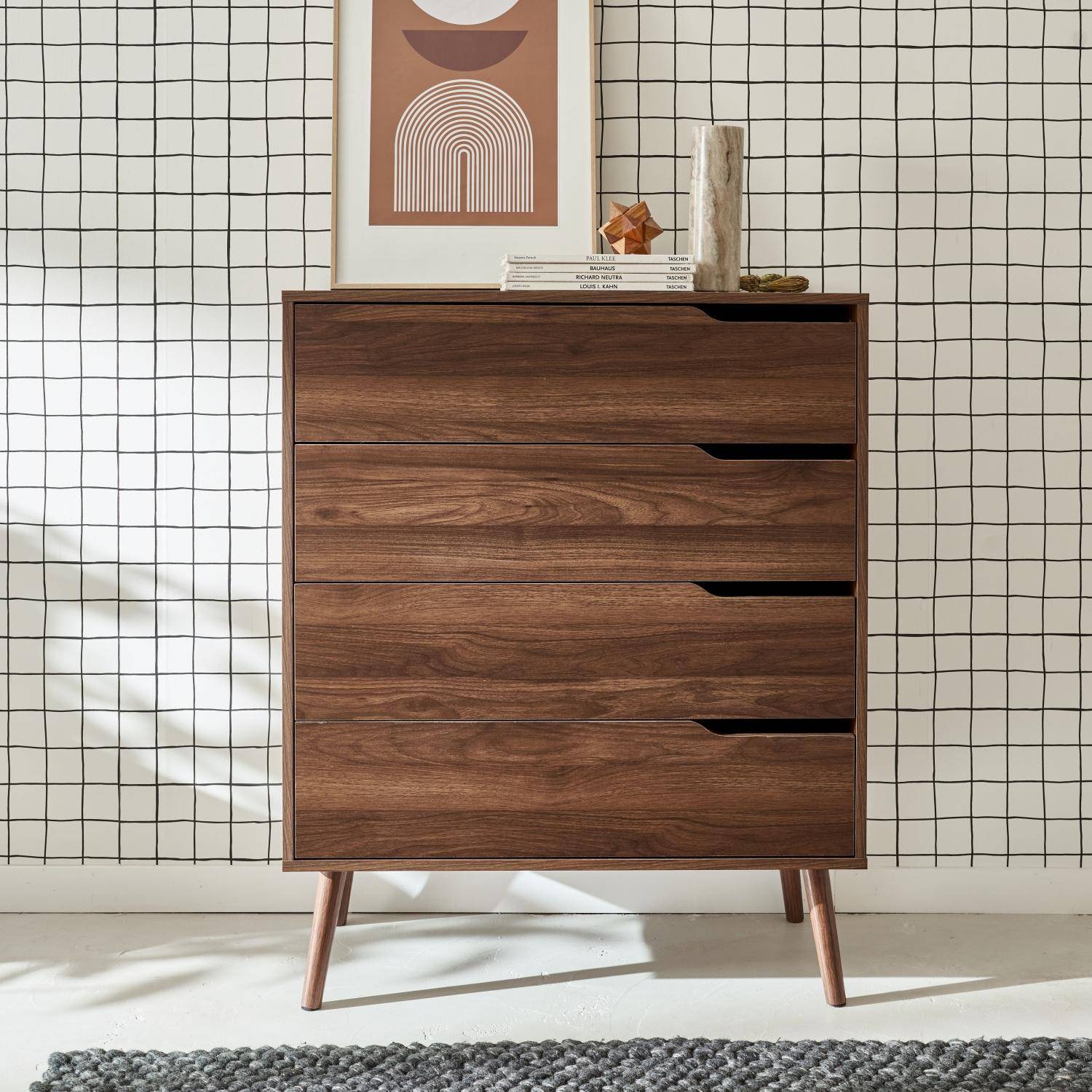Ladekast met 4 lades walnoothoutdecor 80cm - Nepal Photo1