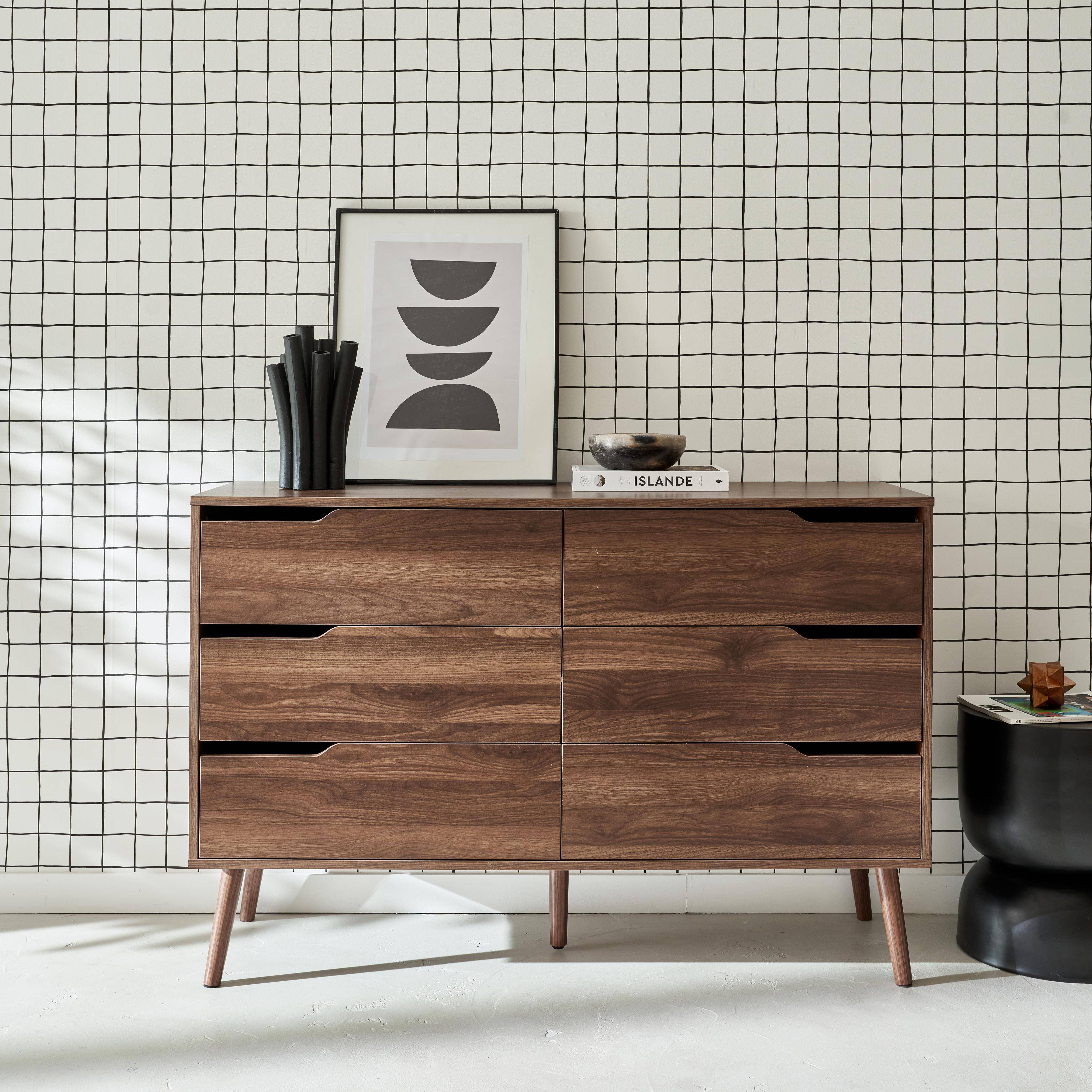 Walnut wood-effect 6-drawer chest, 120x40x80cm, Nepal, 6 drawers,sweeek,Photo1