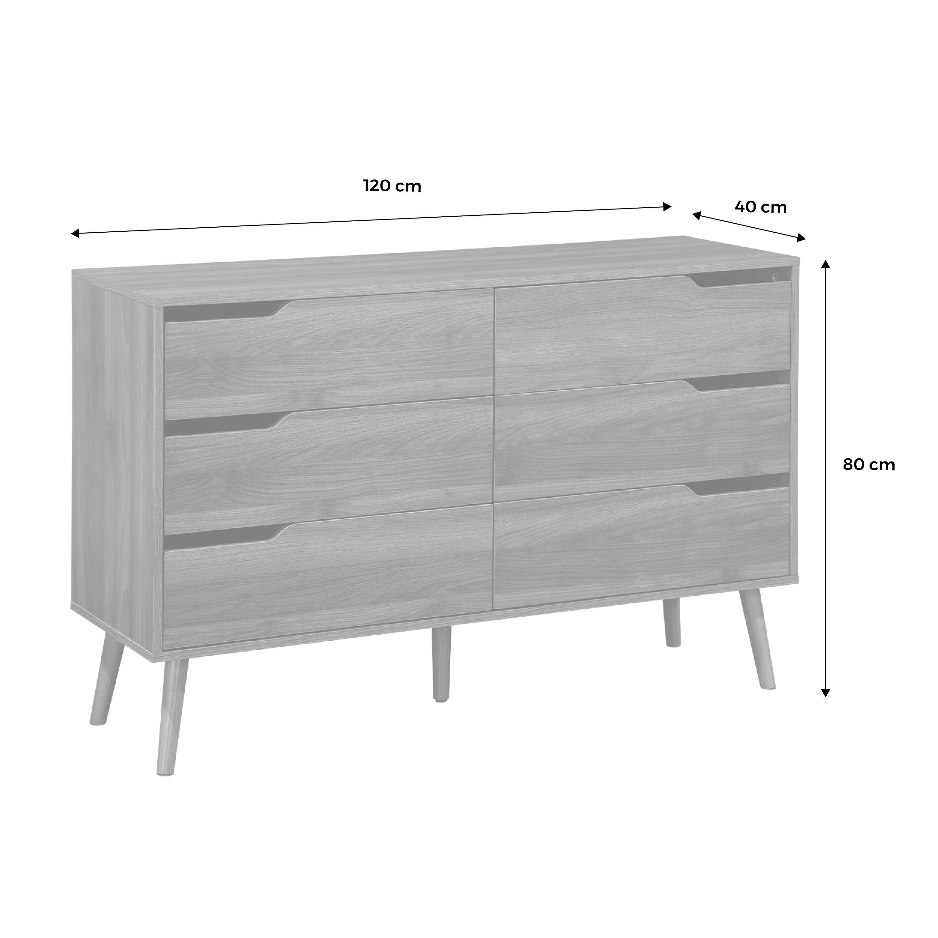 Klassieke Massief Houten Commode Junco 163, Grenen, Walnootkleur, 100 X 140 X 42 Cm Met 6 Laden En 4 Vakken Snel En Eenvoudig Te Monteren 110276