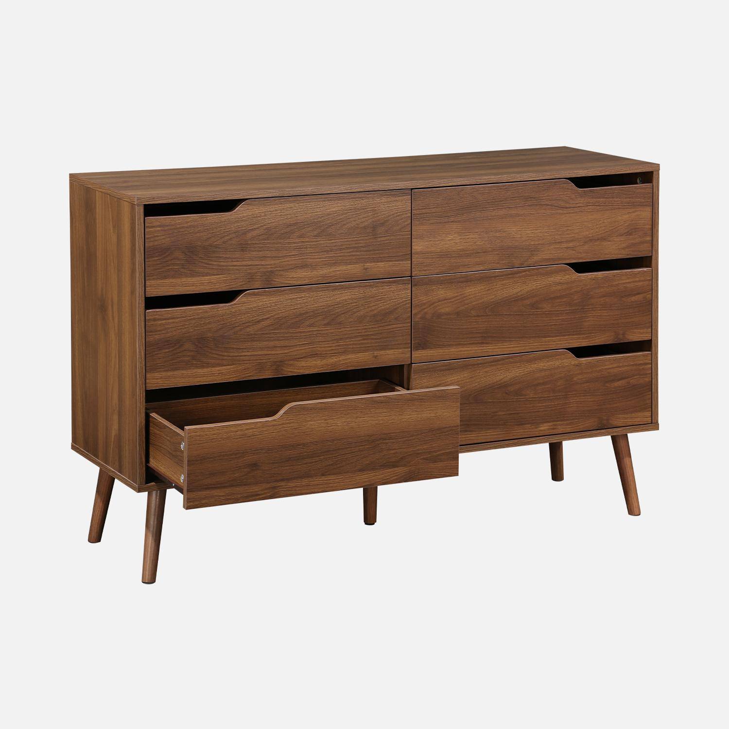 Walnut wood-effect 6-drawer chest, 120x40x80cm, Nepal, 6 drawers,sweeek,Photo4