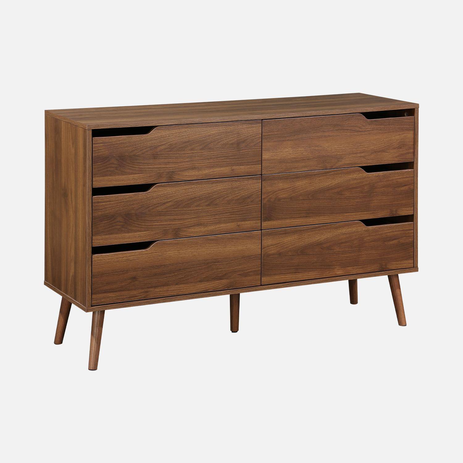Walnut wood-effect 6-drawer chest, 120x40x80cm, Nepal, 6 drawers Photo3