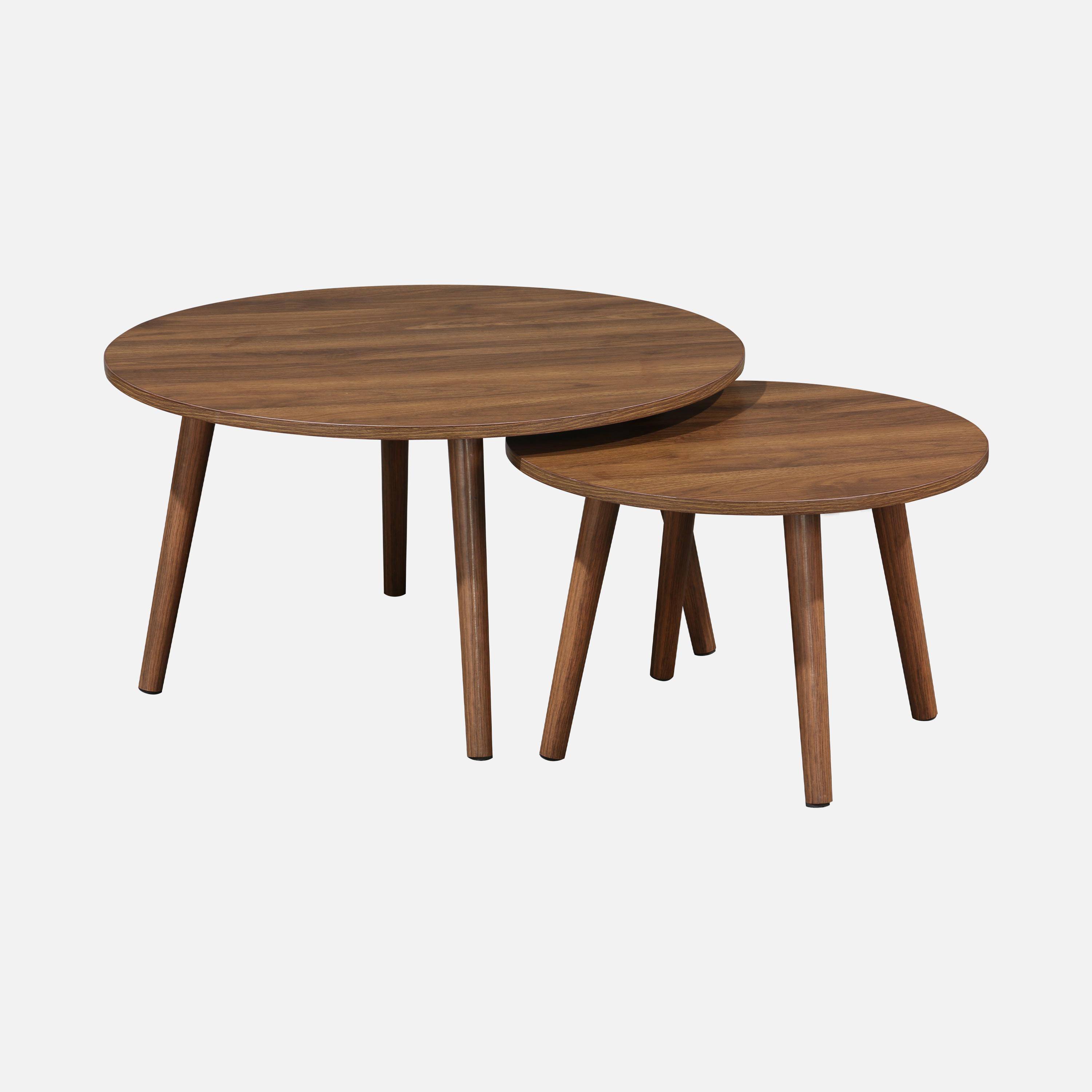 Pair of walnut wood-effect nesting coffee tables, 70x70x38cm & 50x50x34cm, Nepal Photo5