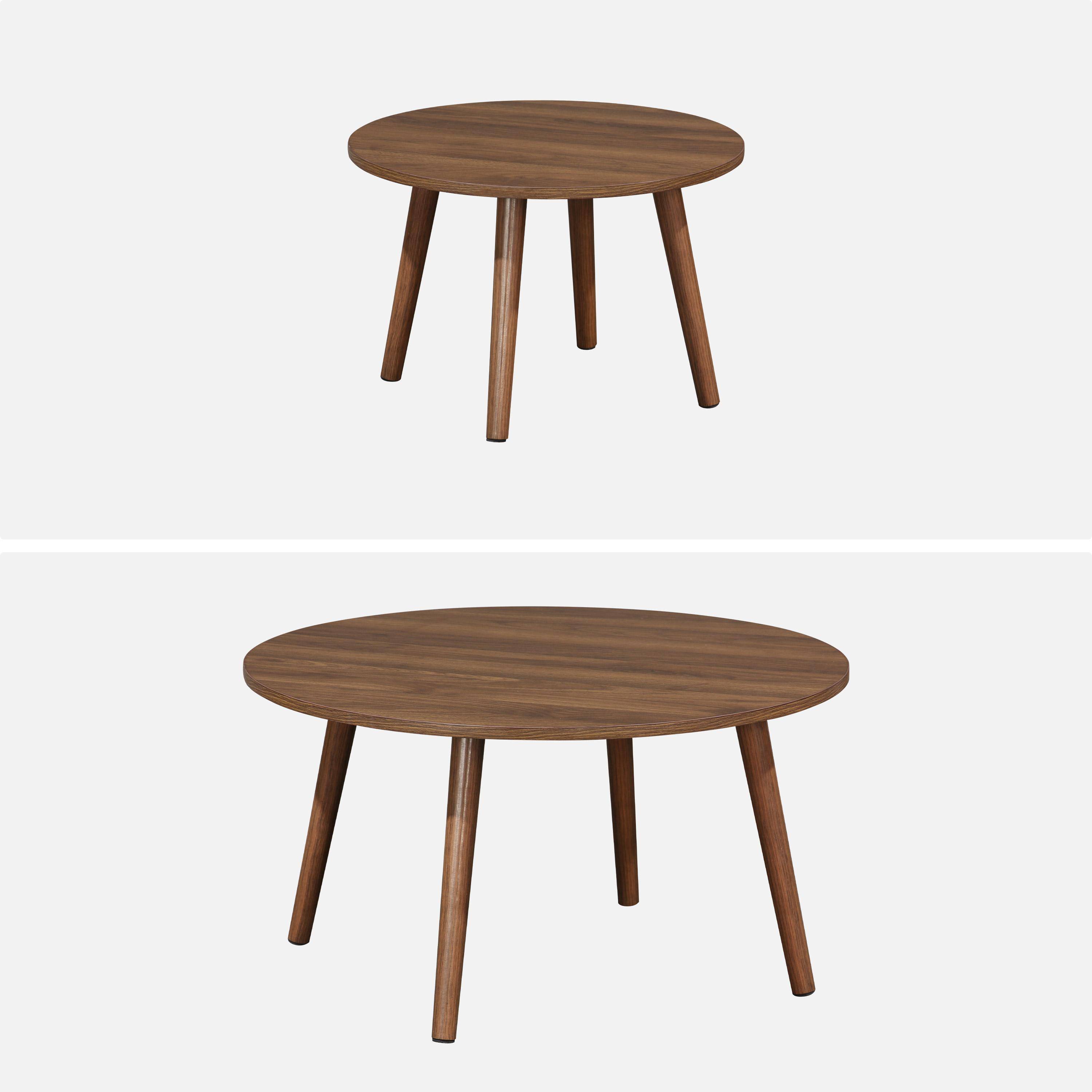 Pair of walnut wood-effect nesting coffee tables, 70x70x38cm & 50x50x34cm, Nepal Photo6