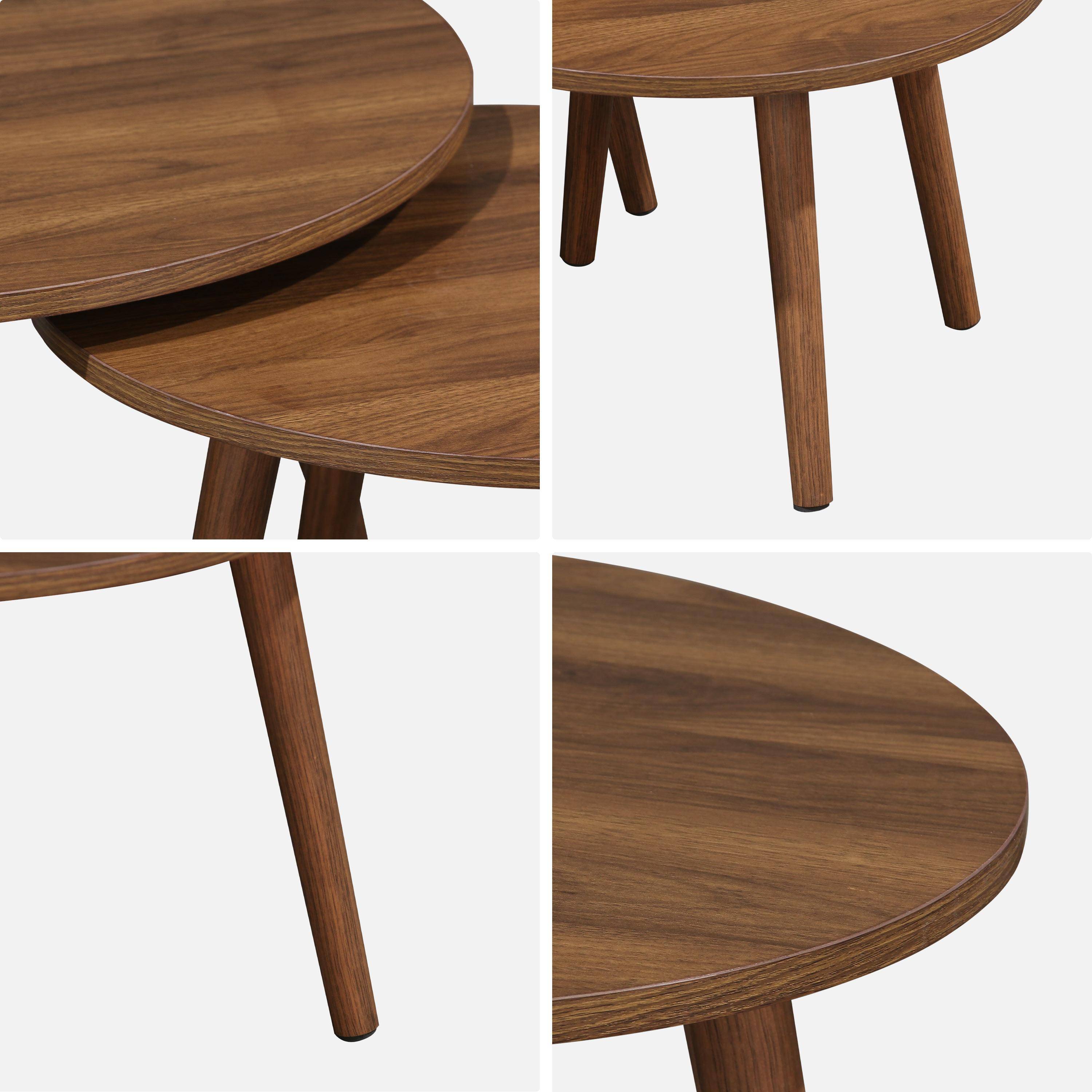 Pair of walnut wood-effect nesting coffee tables, 70x70x38cm & 50x50x34cm, Nepal Photo7