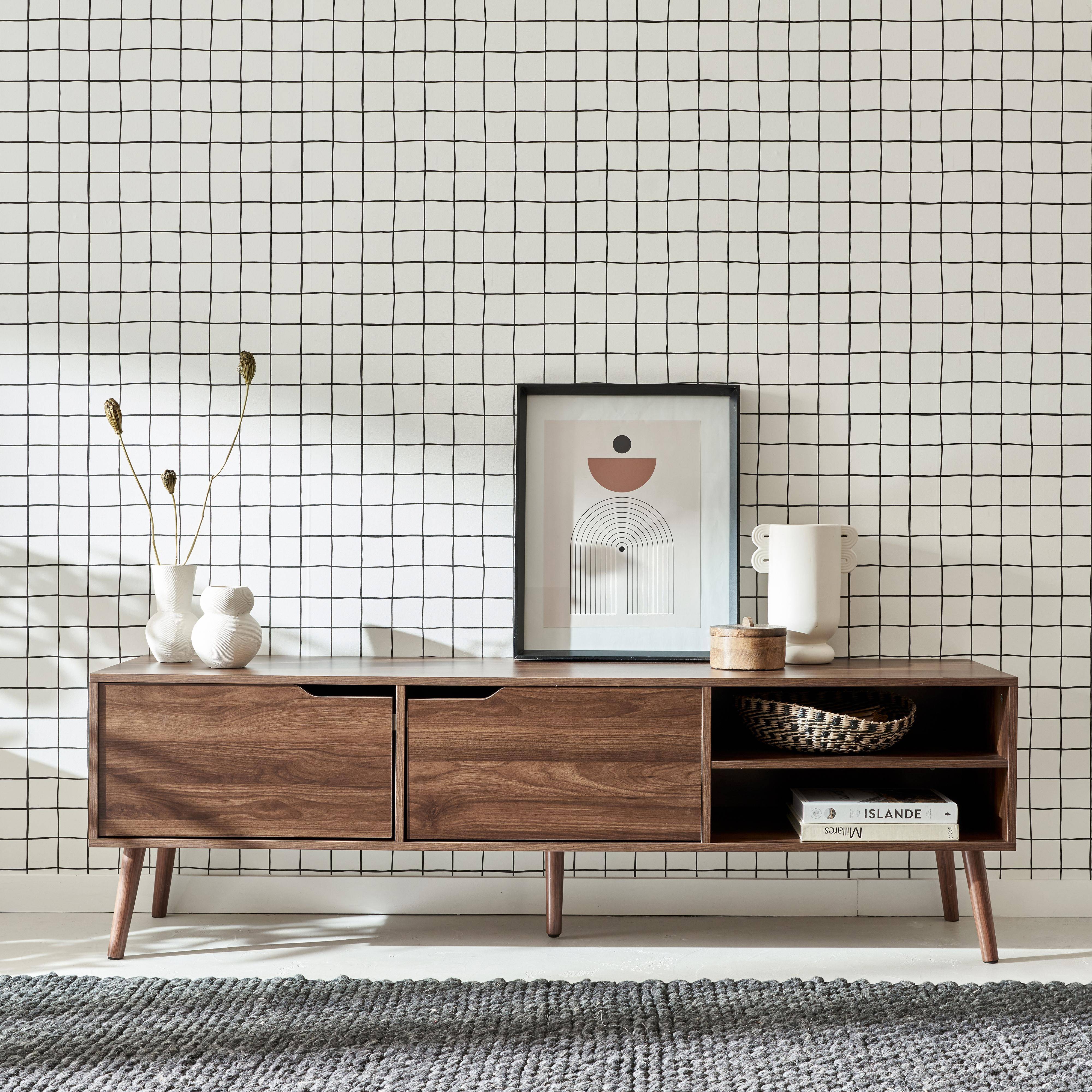 TV-meubel, walnoot houtdecor, 2 deuren, 1 plank, 160cm Photo2