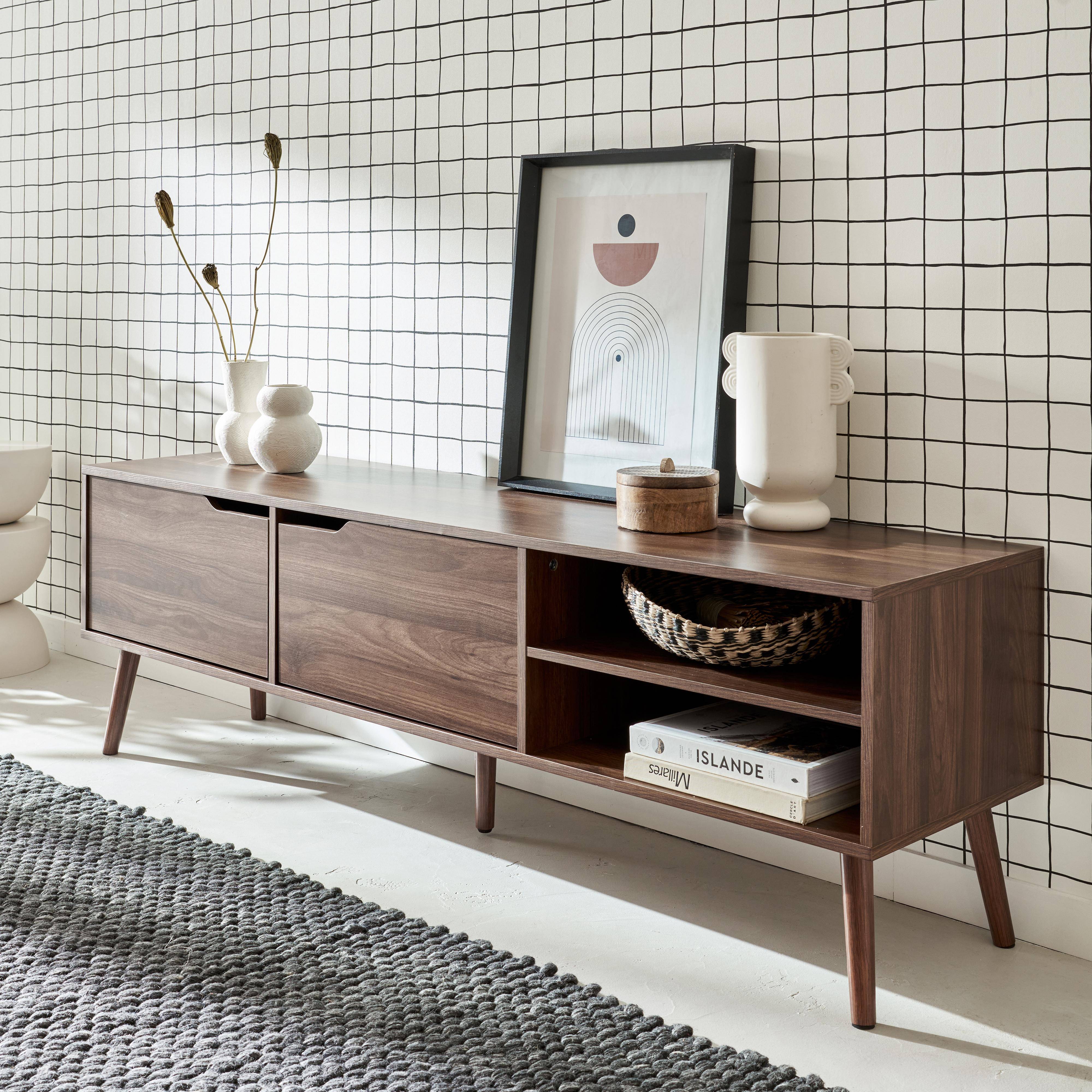 Mueble TV, decoración madera nogal, 2 puertas, 1 estante, 160cm,sweeek,Photo3
