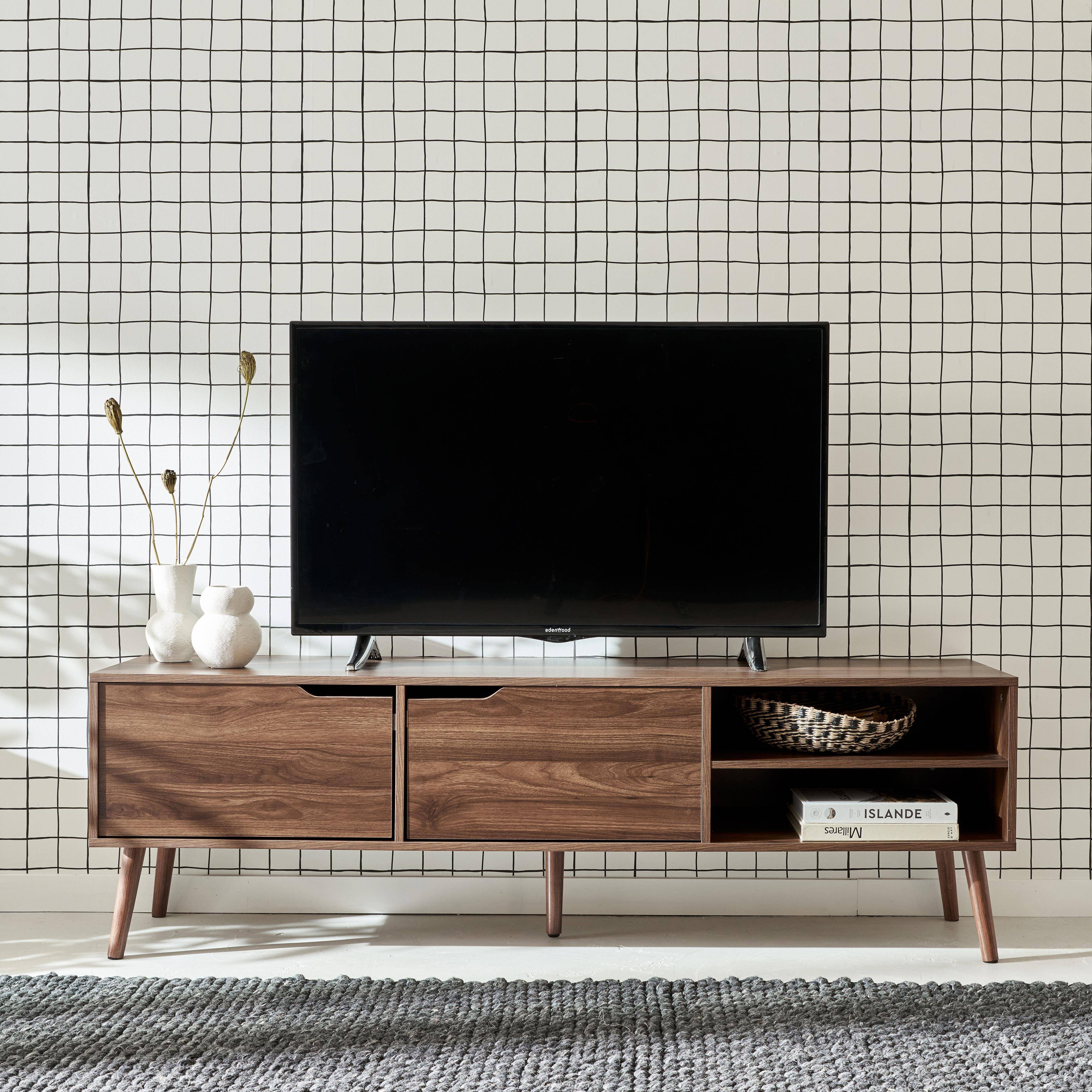 TV-meubel, walnoot houtdecor, 2 deuren, 1 plank, 160cm Photo1