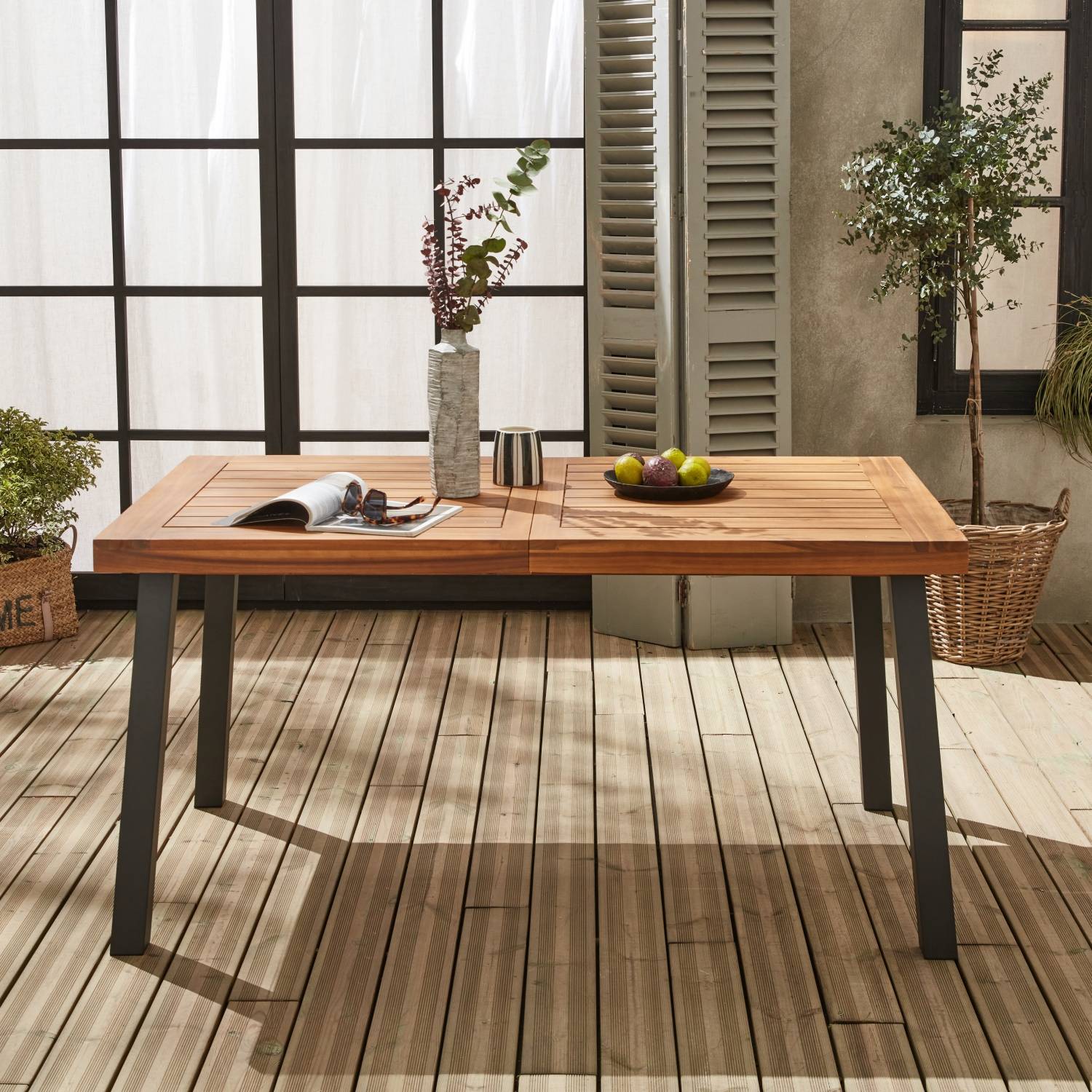 Tavolo da pranzo 150x70 cm top argilla 38 mm e gambe in metallo nero - Sedric
