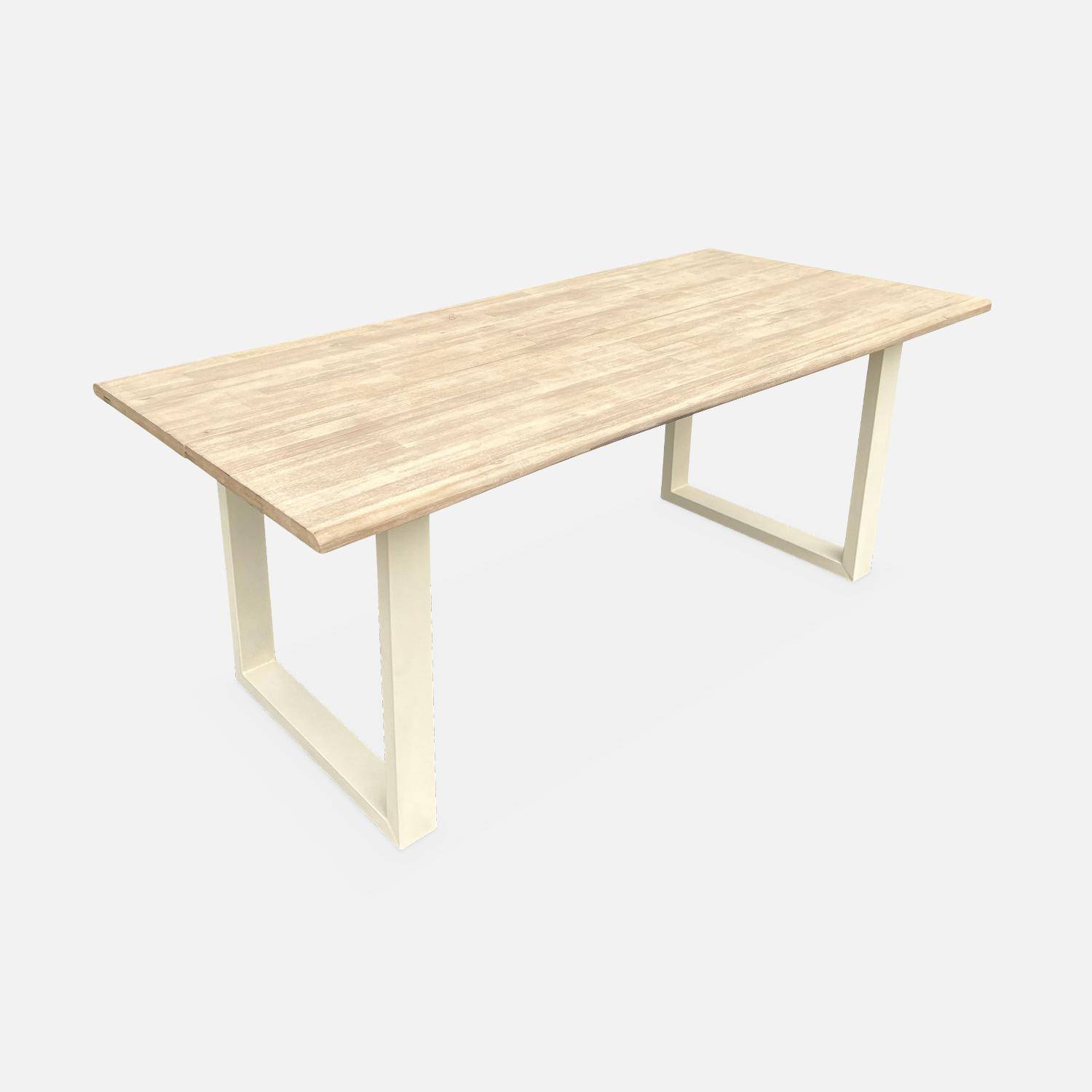 Table intérieur / extérieur en bois 180cm, 6 places, bois d'acacia et structure en acier ivoire Photo3