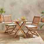 Table de jardin bistrot cannage carré 2 places, acacia FSC bois brossé clair, 1 table, 2 chaises 60x60x72 cm Photo1