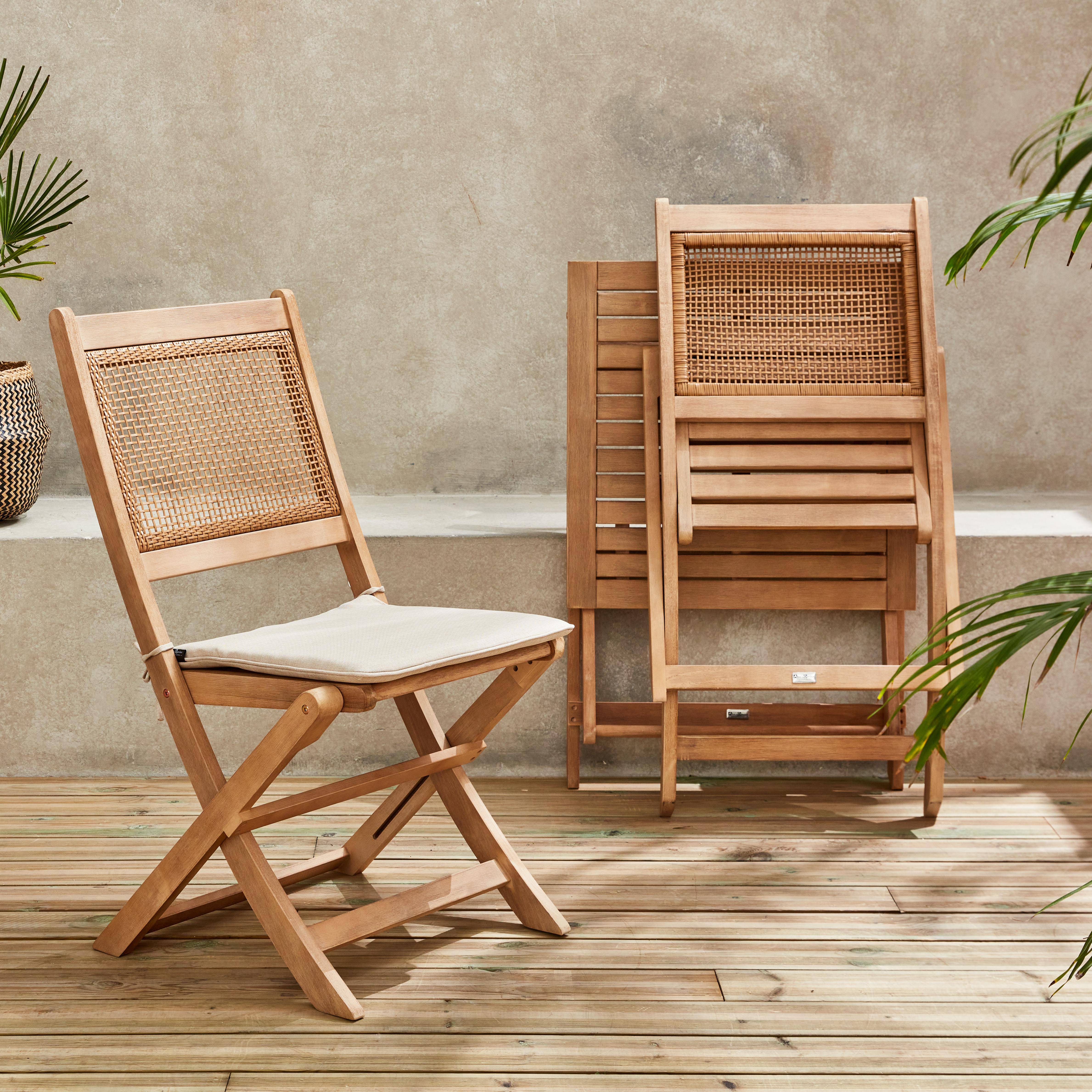 Mesa de jardín bistro con asiento cuadrado de caña para 2, madera de acacia FSC cepillada clara, 1 mesa, 2 sillas 60x60x72 cm,sweeek,Photo2