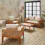 Salon de jardin Olinda, cannage et bois, 4 place, beige, bois d'acacia FSC apparence teck Photo2