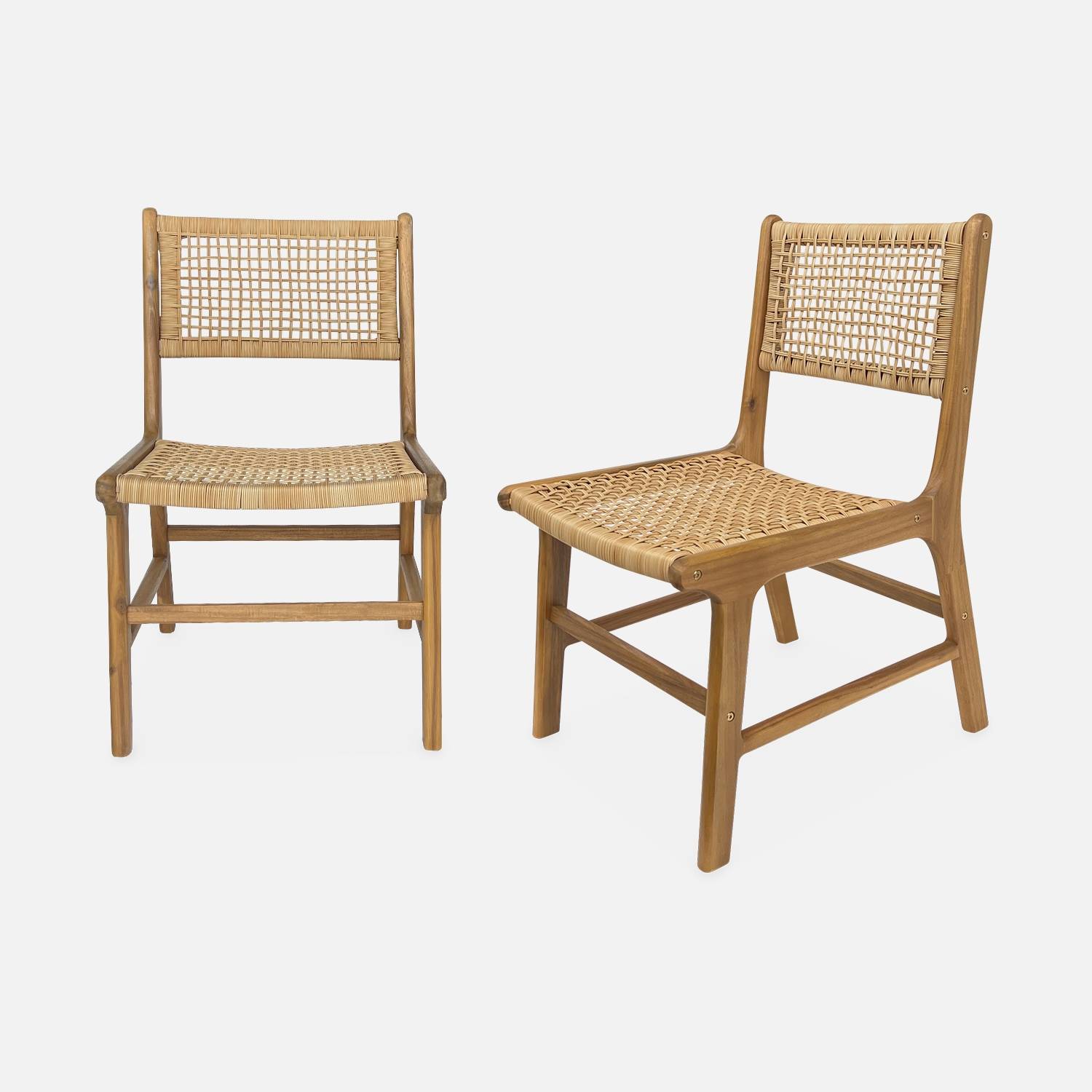 Pair of cane and wooden garden chairs, Natural