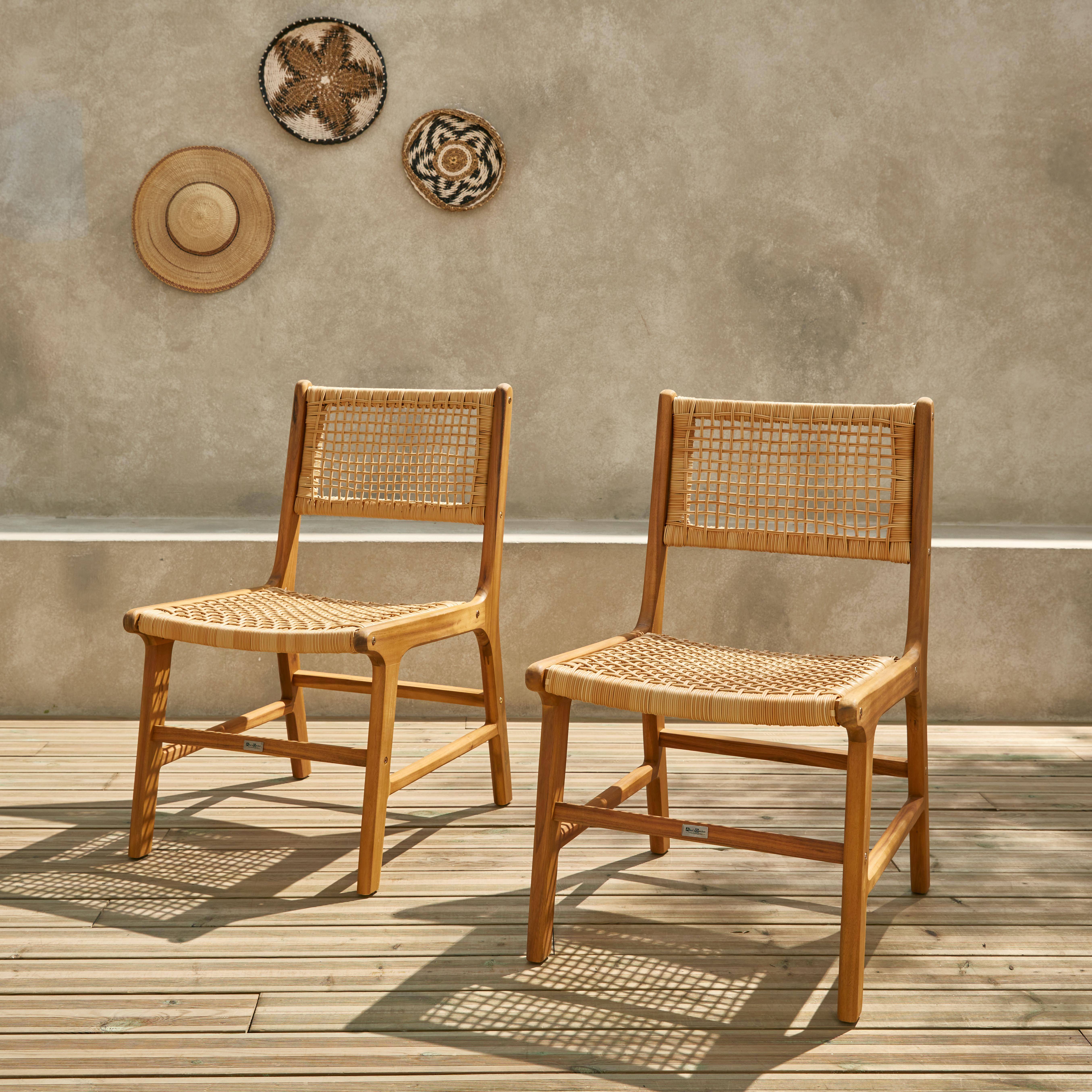 Lote de 2 sillas de jardín Ocara, caña y madera Photo1