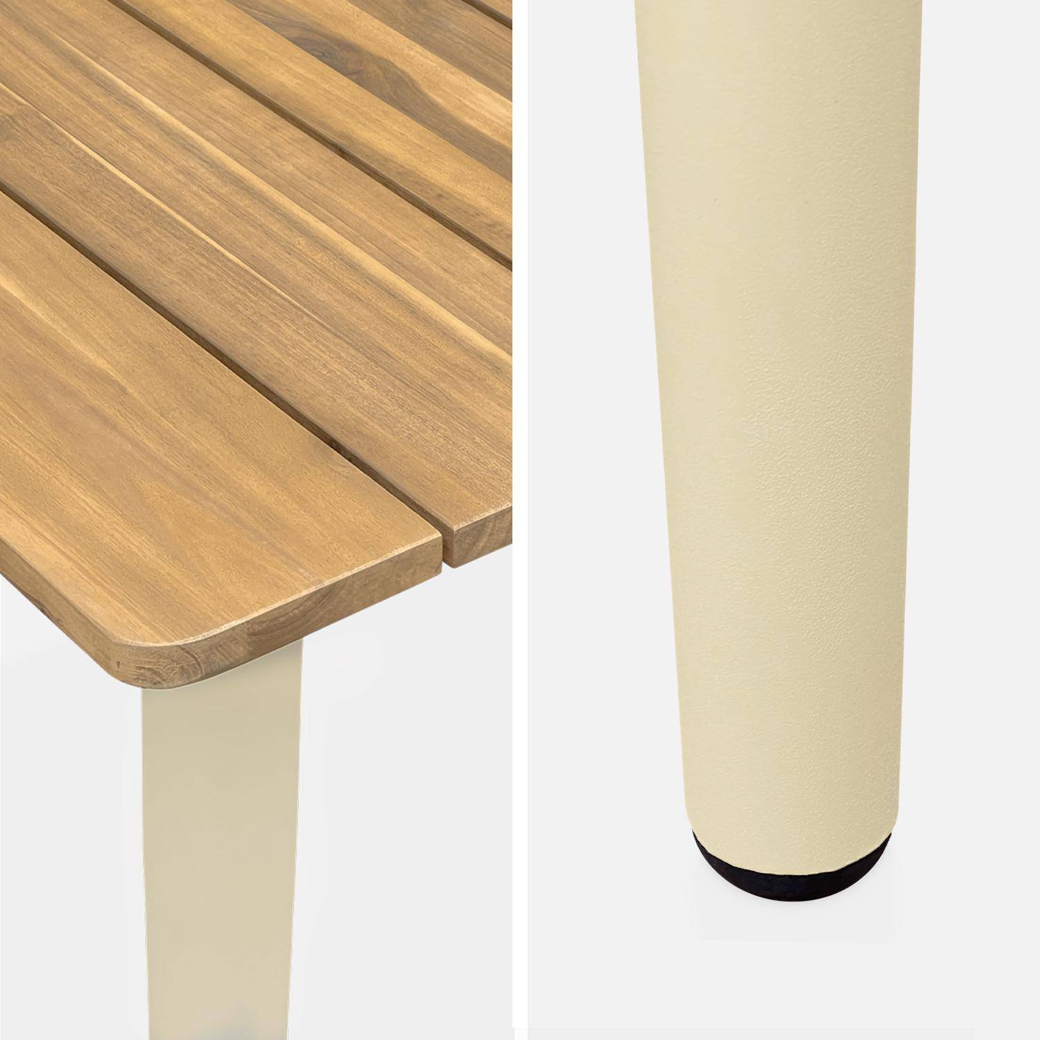 Table de jardin bois d'acacia et acier galvanisé MARINGA, ivoire, L150 x P90 x H76cm  Photo6