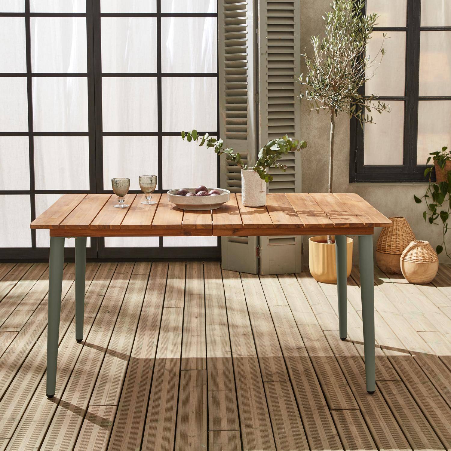 Tavolo da giardino in legno di acacia e acciaio zincato MARINGA, savana, L150 x P90 x H76cm Photo1