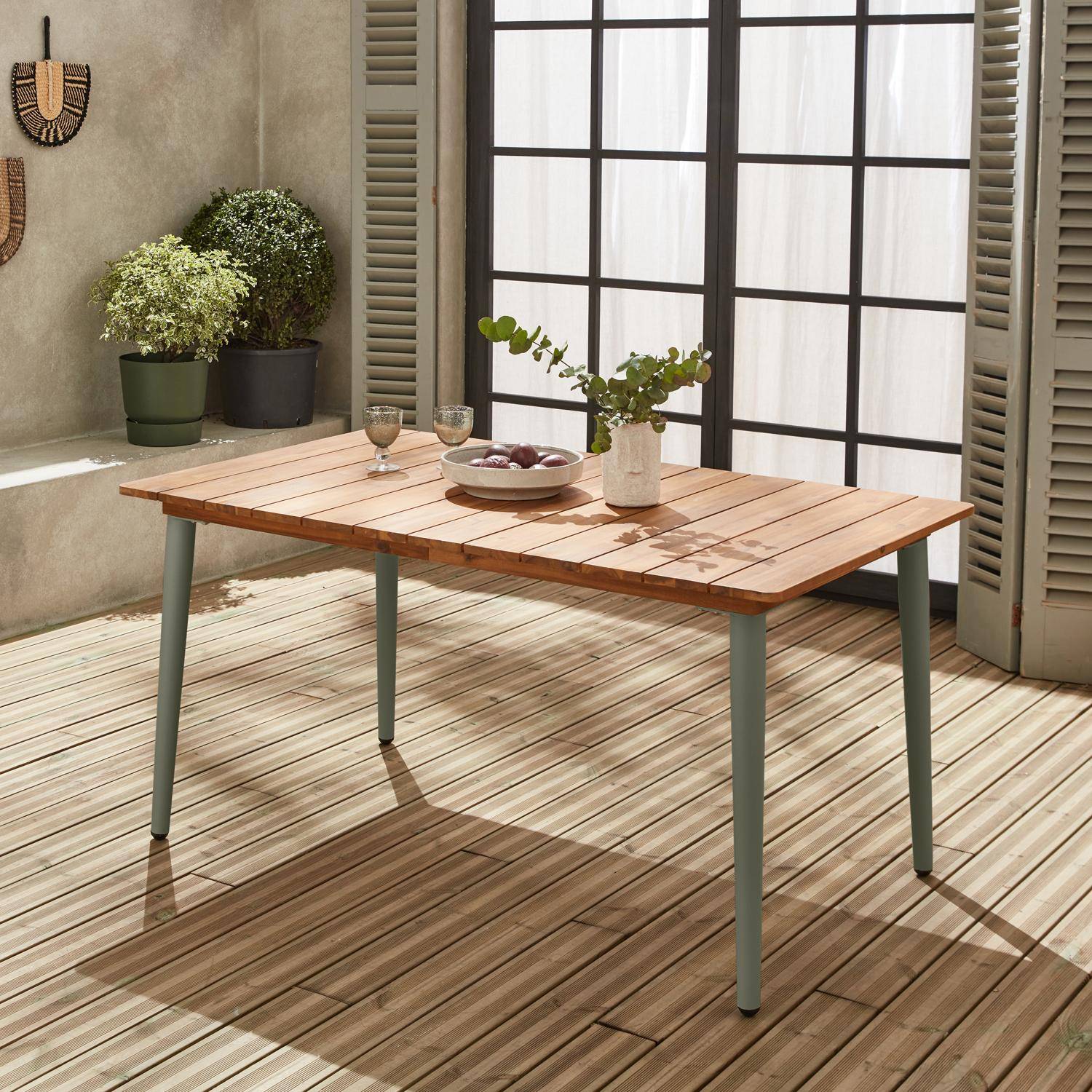Tavolo da giardino in legno di acacia e acciaio zincato MARINGA, savana, L150 x P90 x H76cm,sweeek,Photo2