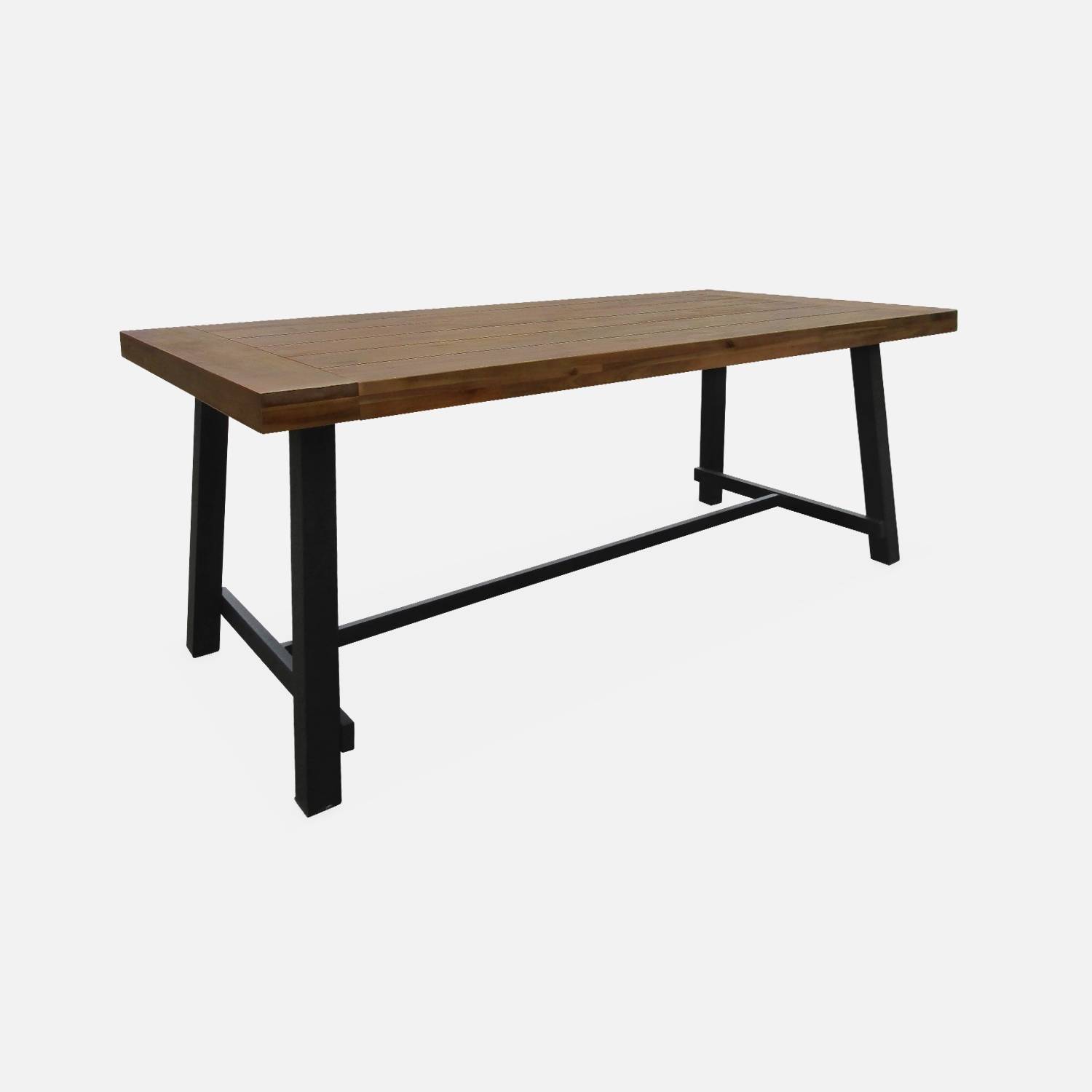 Conjunto mesa alta rectangular LOFT con 4 taburetes de barra, en acero e  imitación madera, de diseño