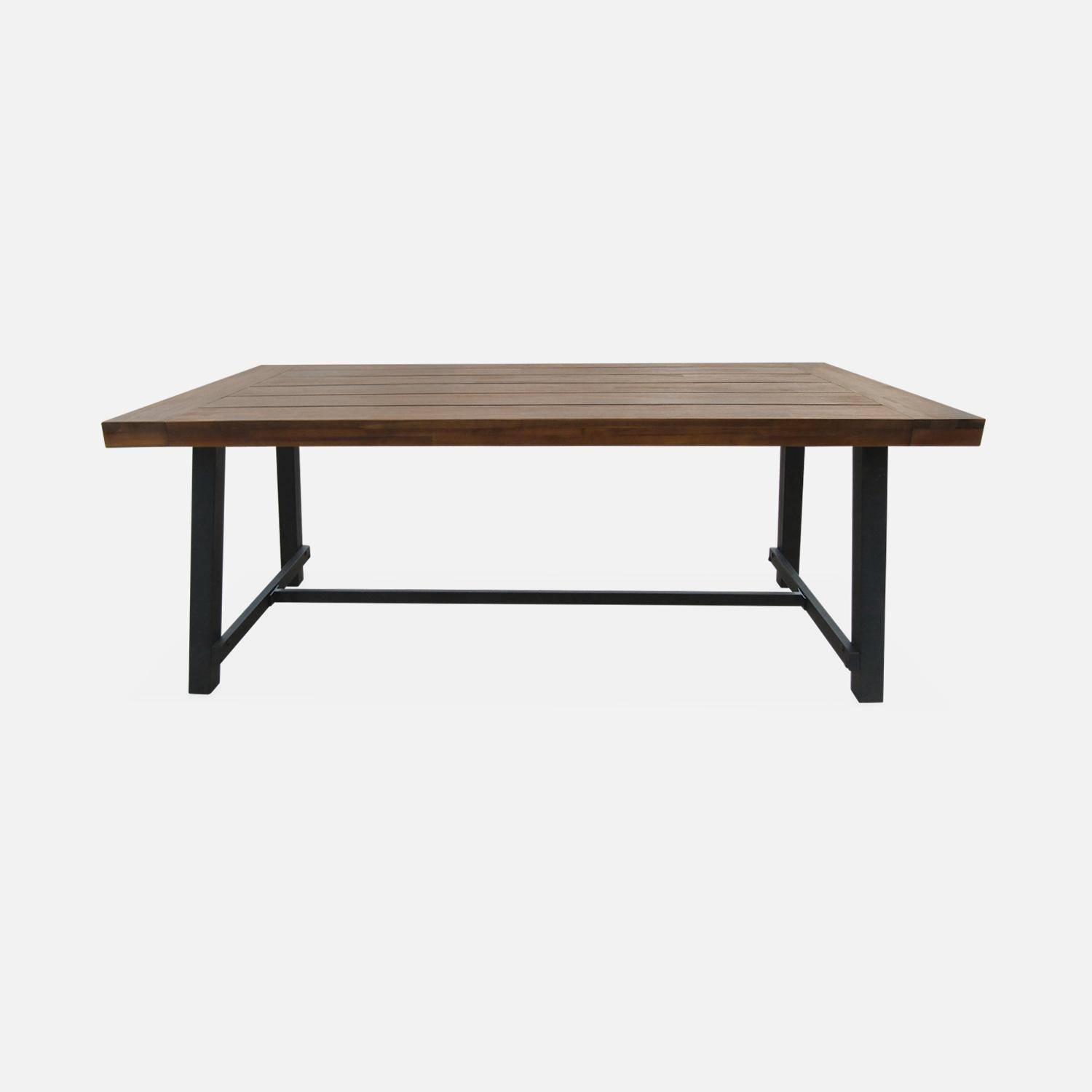 Tavolo da interno/esterno in legno scuro, effetto noce e acciaio zincato nero, Fortaleza 190cm, 6-8 posti a sedere,sweeek,Photo4