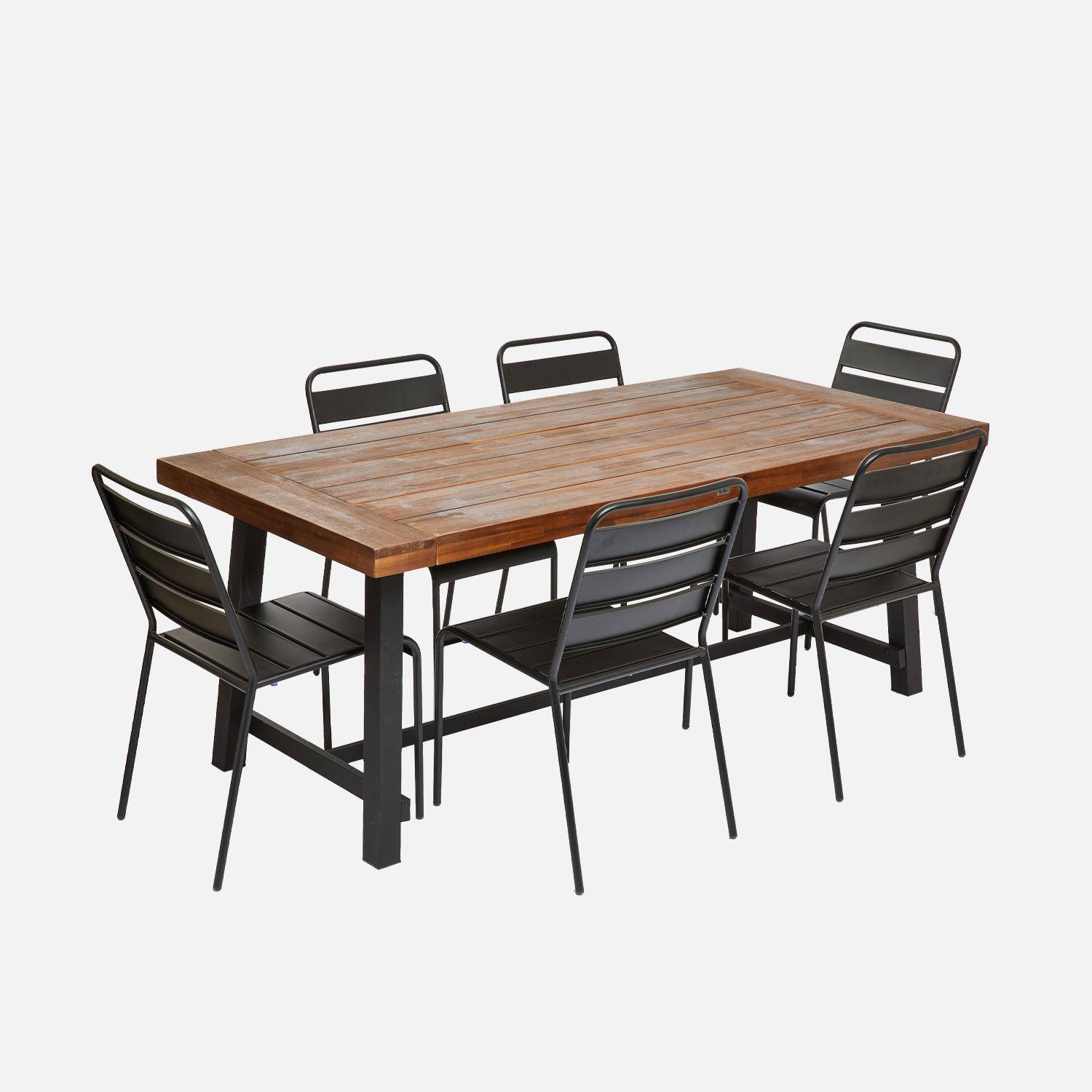 Mesa de interior/exterior de madera y metal, 6-8 plazas, Fortaleza 190cm, Madera oscura, 190x91.5x76 cm,sweeek,Photo6