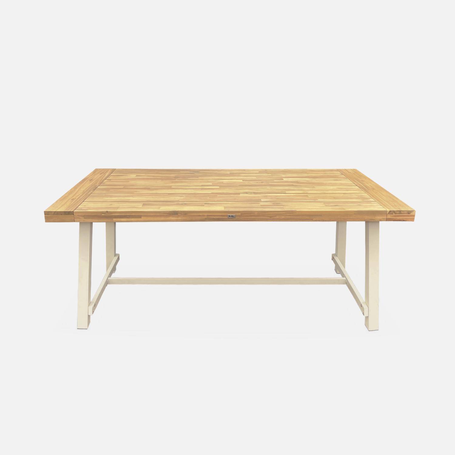 Table intérieur/extérieur en bois clair, effet teck et acier galvanisé ivoire, Fortaleza L190 x P91.5 x H76cm 6-8 places,sweeek,Photo4