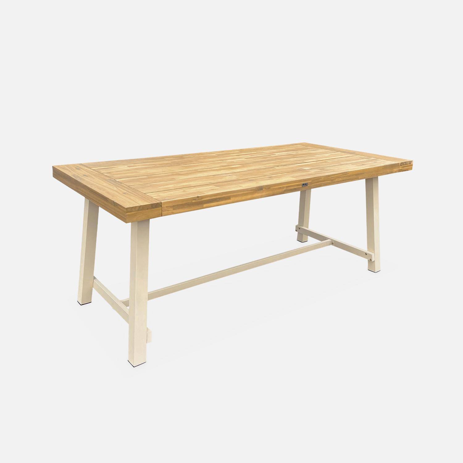 Table intérieur/extérieur en bois clair, effet teck et acier galvanisé ivoire, Fortaleza L190 x P91.5 x H76cm 6-8 places,sweeek,Photo3