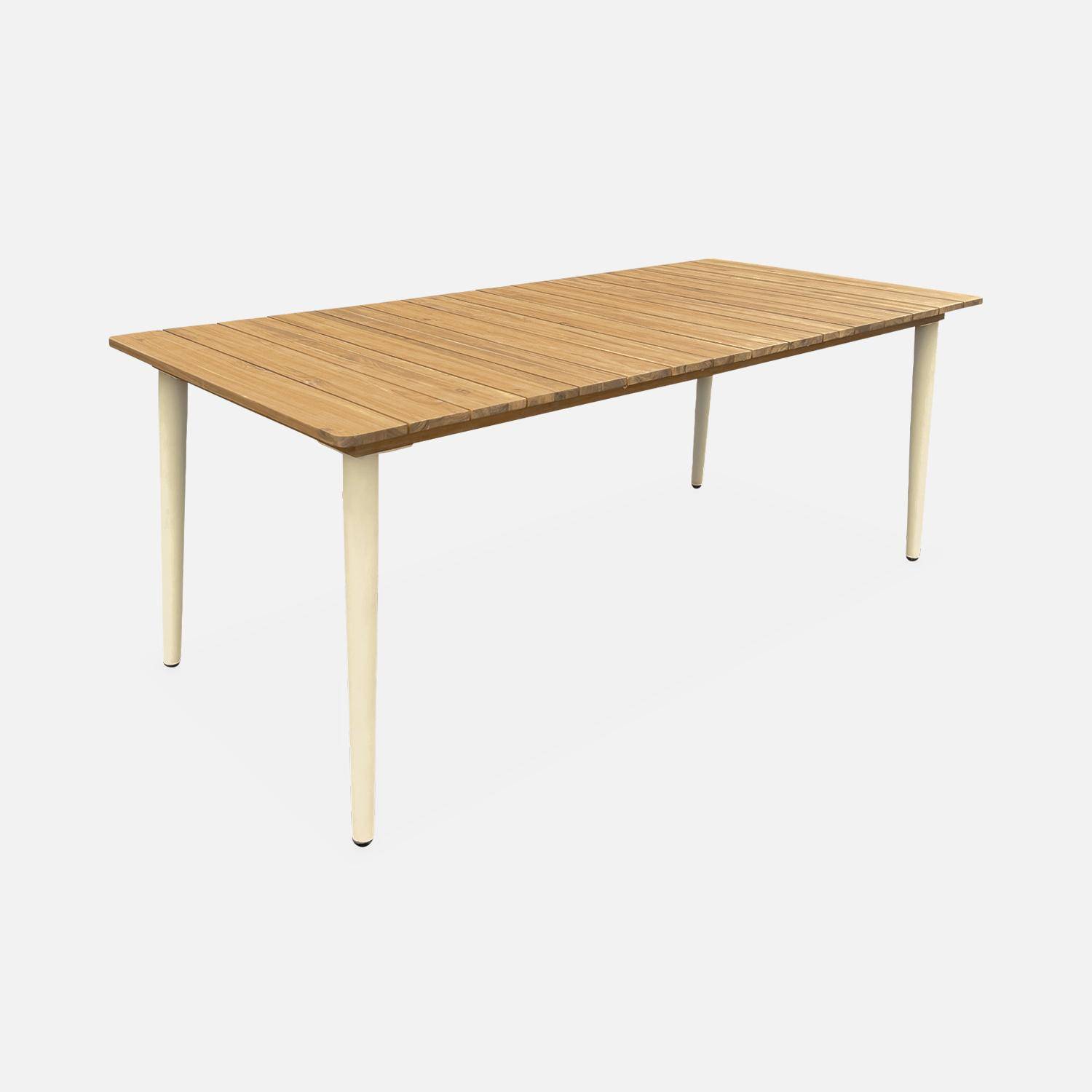 Table de jardin bois d'acacia et acier galvanisé MARINGA, ivoire,  L200 x P90 x H76cm Photo3