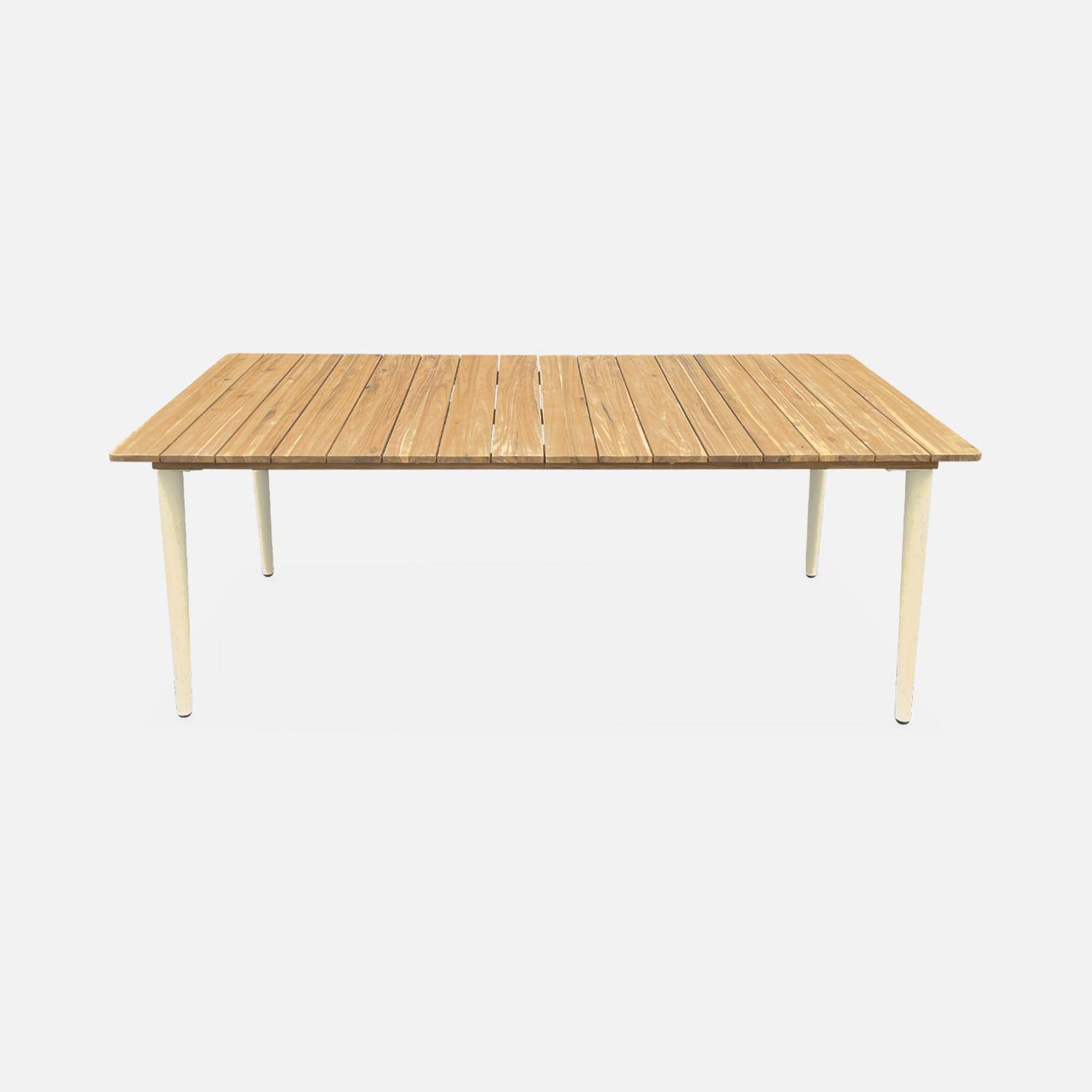 Table de jardin bois d'acacia et acier galvanisé MARINGA, ivoire,  L200 x P90 x H76cm Photo5