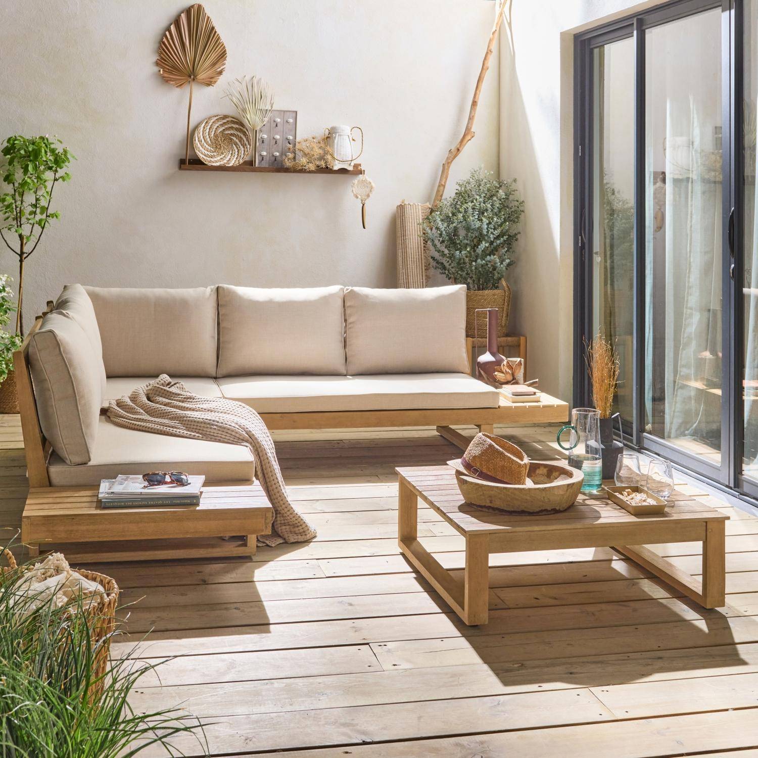 Salon de jardin, Havana, bois d'acacia, housse polyester, 5 places 158x72x68cm (22.6kg) Photo2