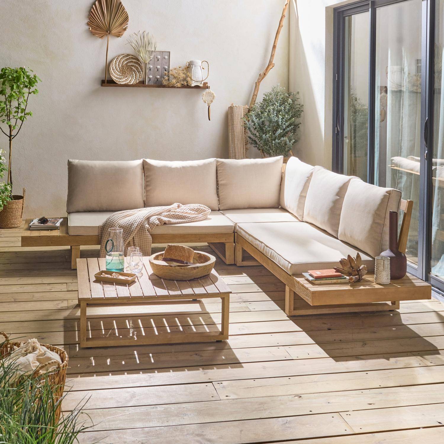 Salon de jardin, Havana, bois d'acacia, housse polyester, 5 places 158x72x68cm (22.6kg) Photo1