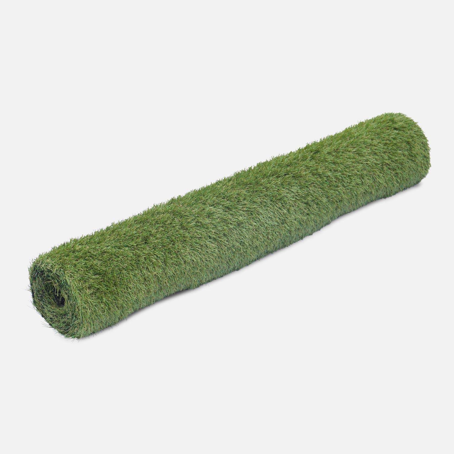 Synthetisch gras 2x5m - Carry - smaragdgroen, kaki groen en beige strengen, 28mm dik Photo2