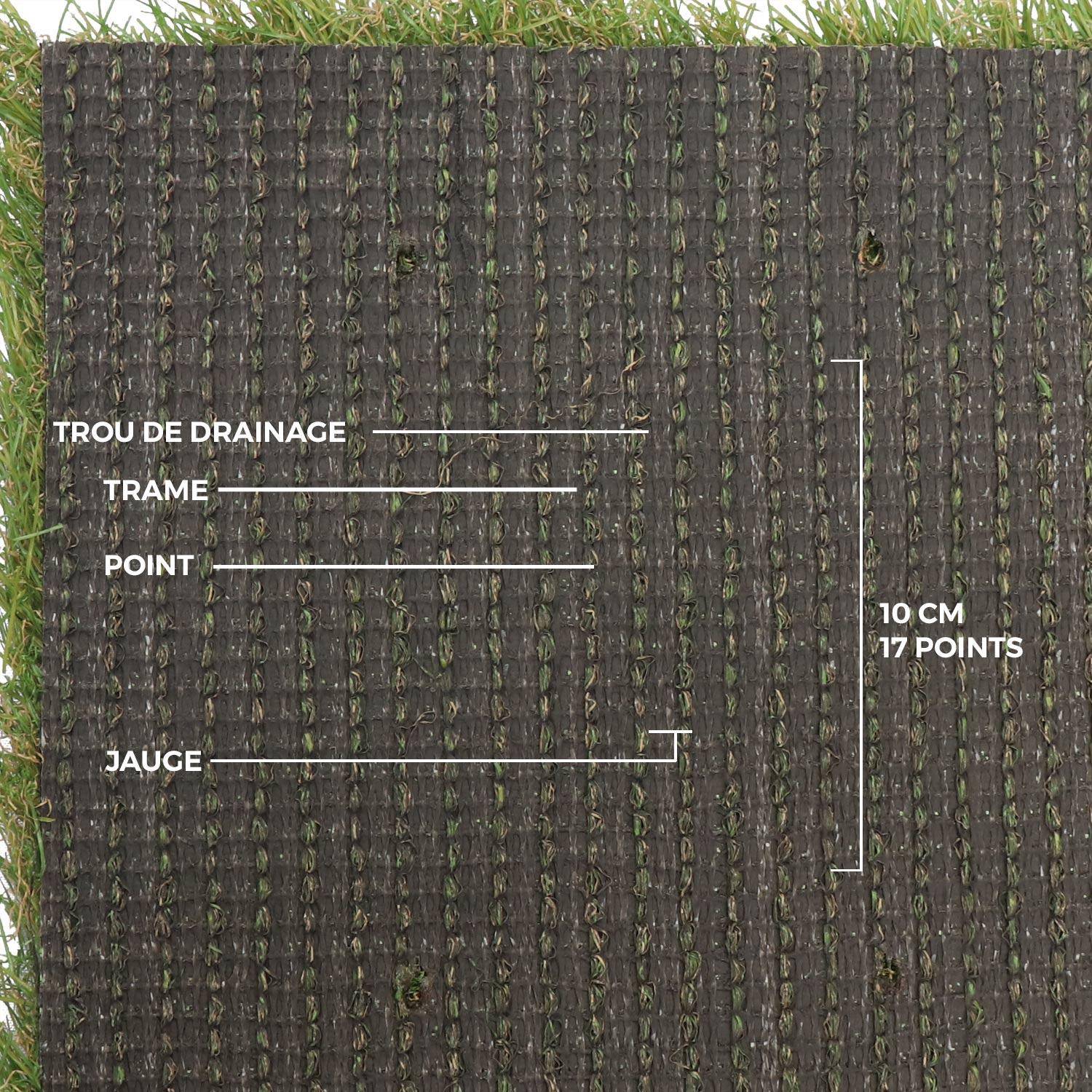 Synthetisch gras 1x4m, dragen, smaragdgroen, kaki groen en beige strengen, 35mm Photo5