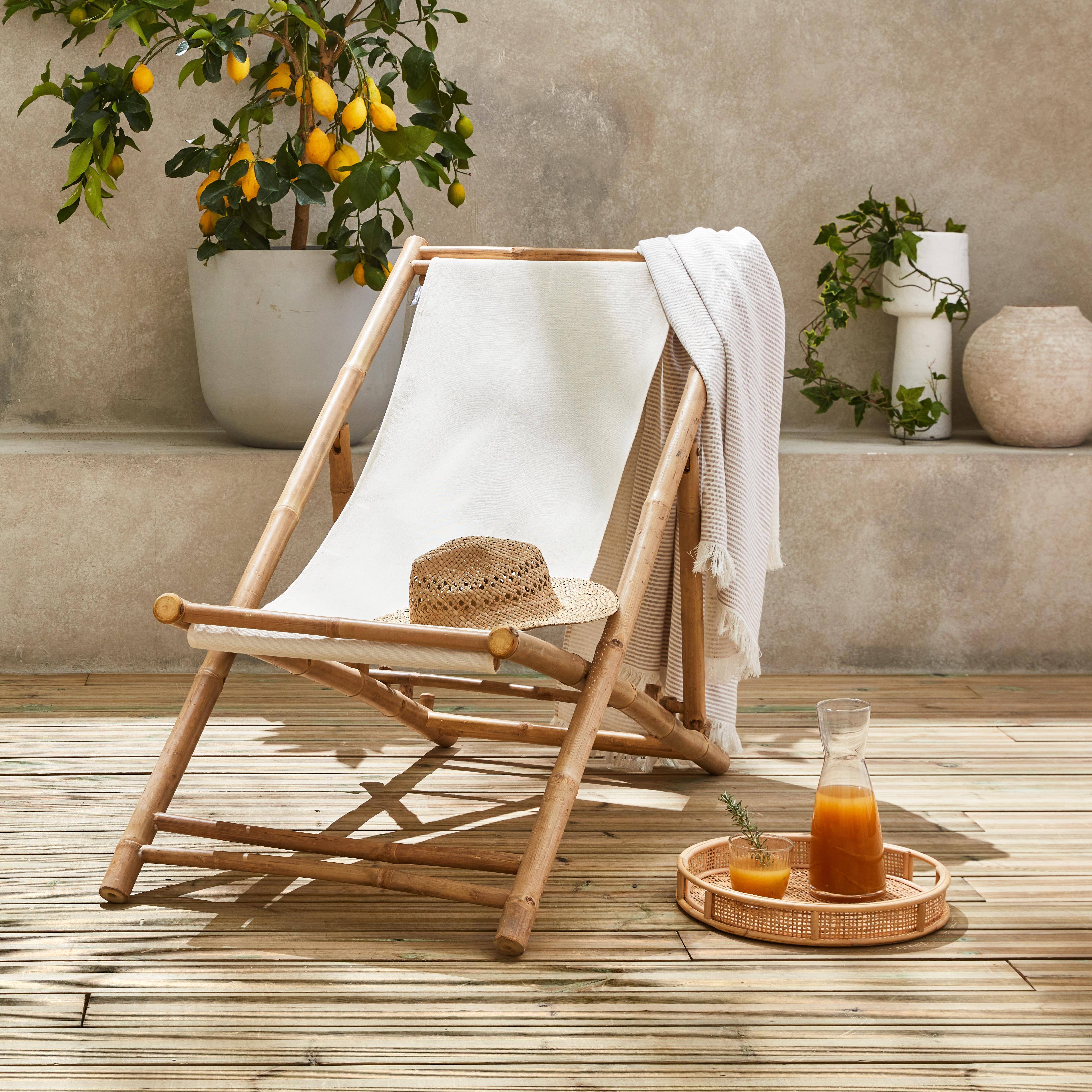 Strandstoel van bamboe, natuurlijk polyester en katoenen canvas, Davao B110 x D60 x H94cm Photo1