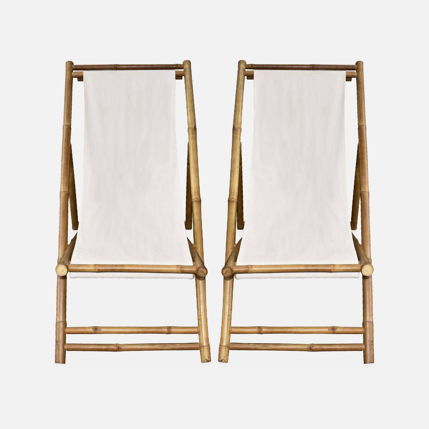 Strandstoel van bamboe, natuurlijk polyester en katoenen canvas, Davao B110 x D60 x H94cm, set van 2 Photo4