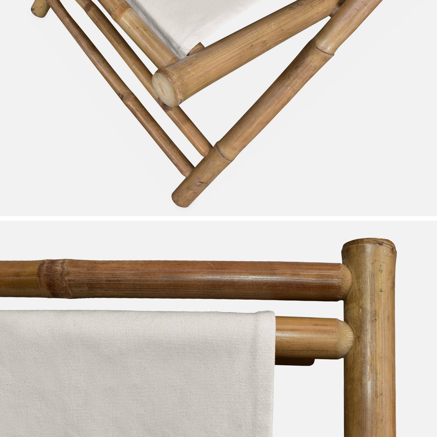 Conjunto de 2 chiliennes de bambu, poliéster natural e tela de algodão, DAVAO L110 x P60 x A94cm,sweeek,Photo7