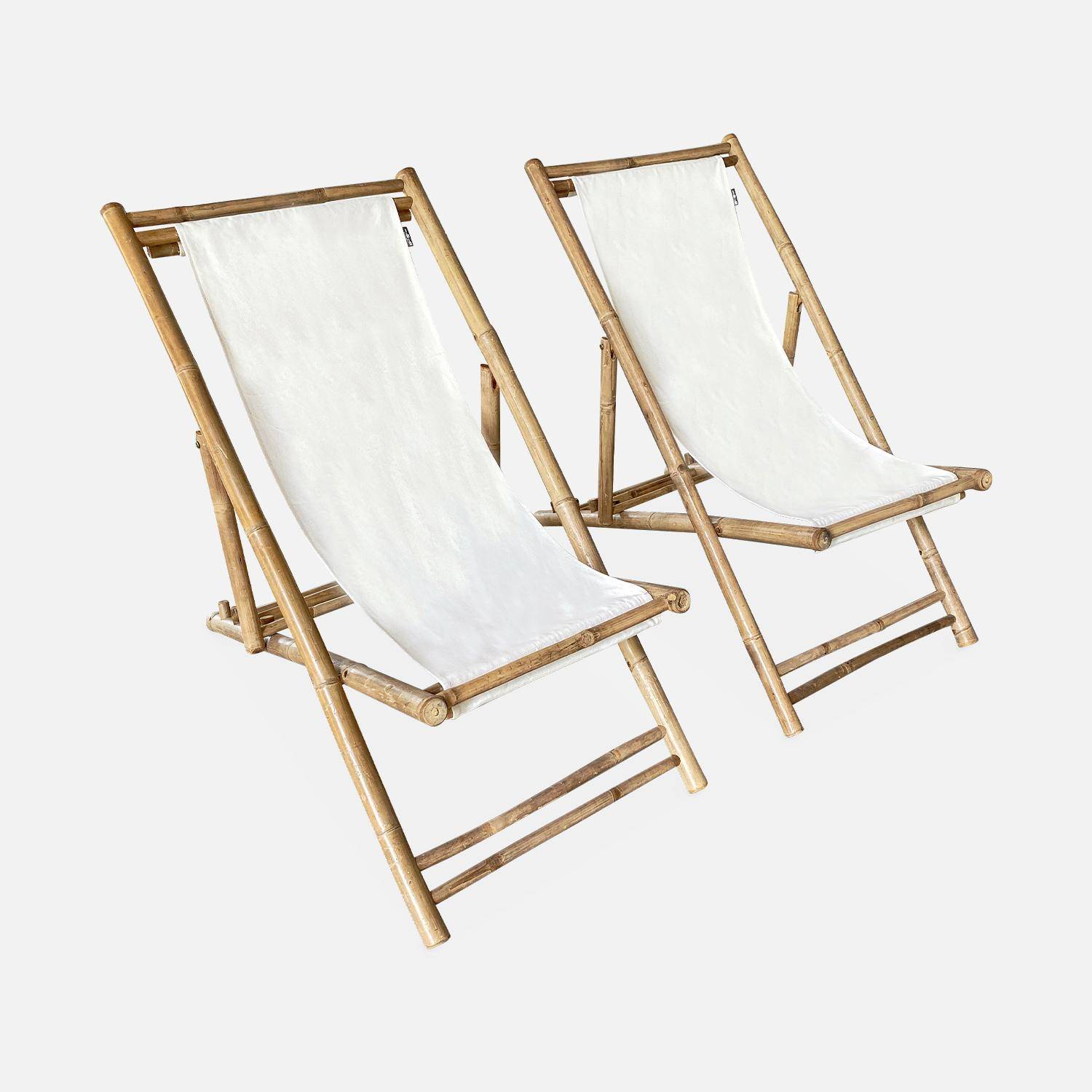 Strandstoel van bamboe, natuurlijk polyester en katoenen canvas, Davao B110 x D60 x H94cm, set van 2 Photo3