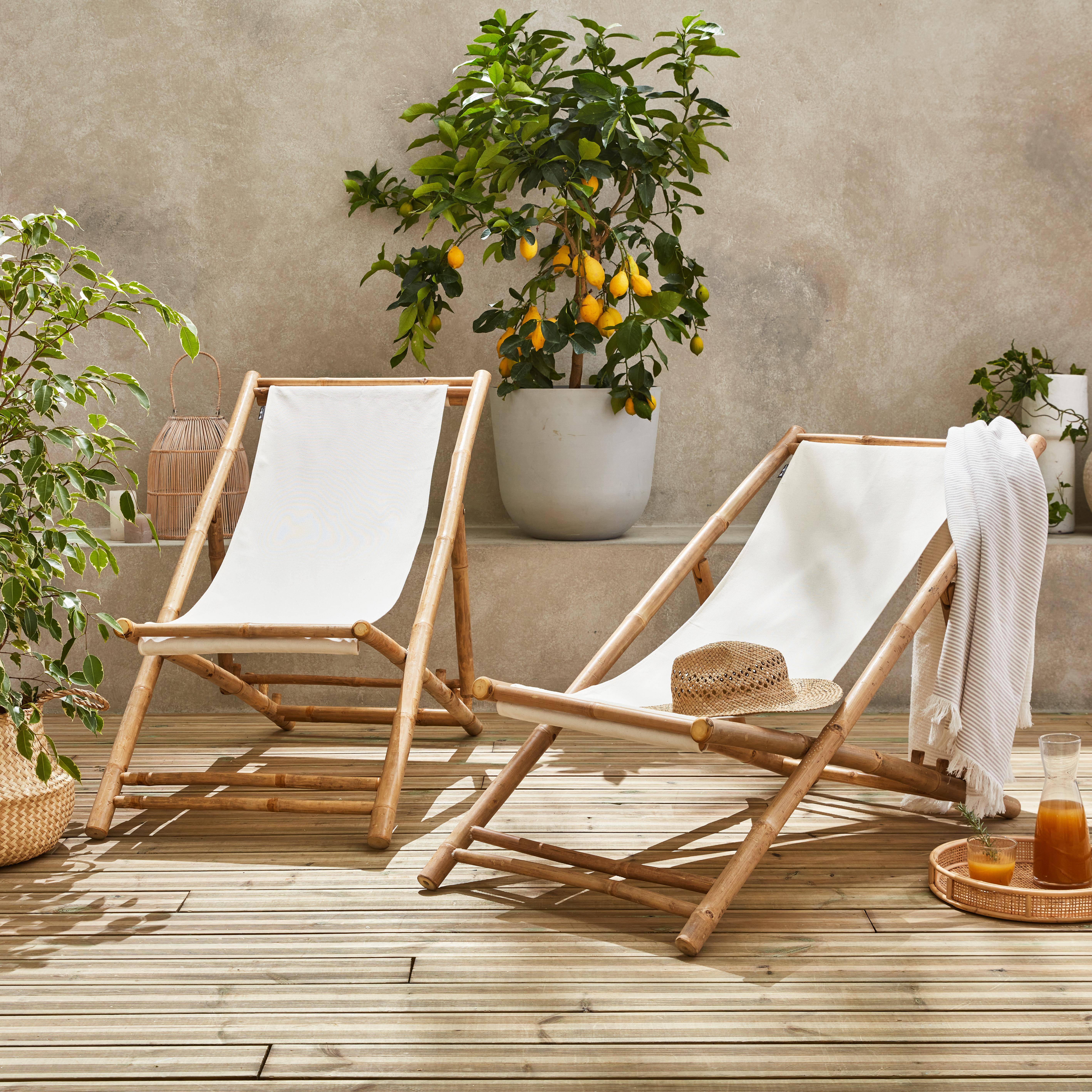 Set di sedie in bambù, tela naturale pieghevole, multiposizione