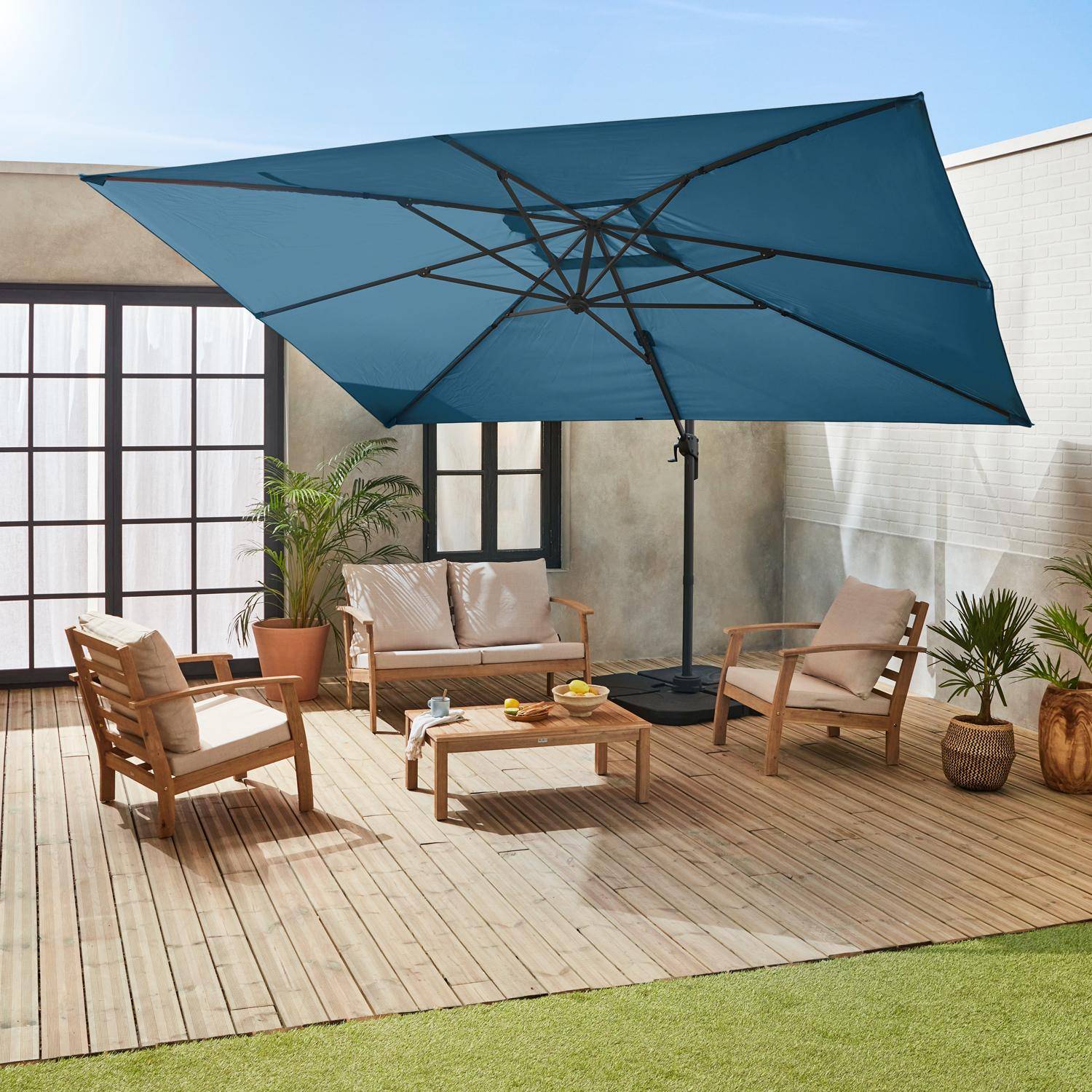 Rechthoekige parasol 3 x 4 m - Antibes - groenblauw-  Offset parasol, kantelbaar, opvouwbaar en 360° draaibaar. Photo2