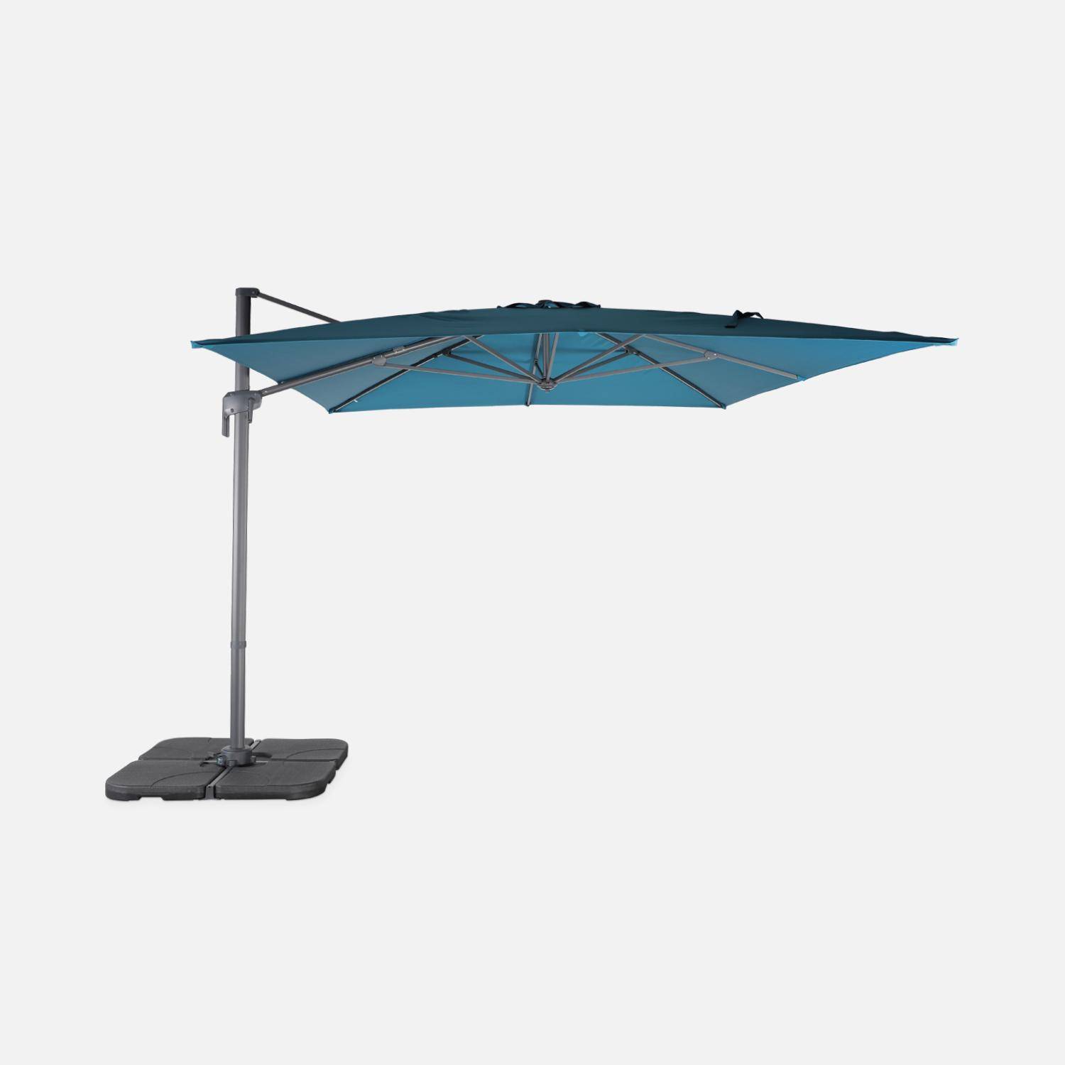 Parasol déporté rectangulaire 3x4m – Antibes – bleu canard – parasol déporté, inclinable, rabattable et rotatif à 360° Photo2