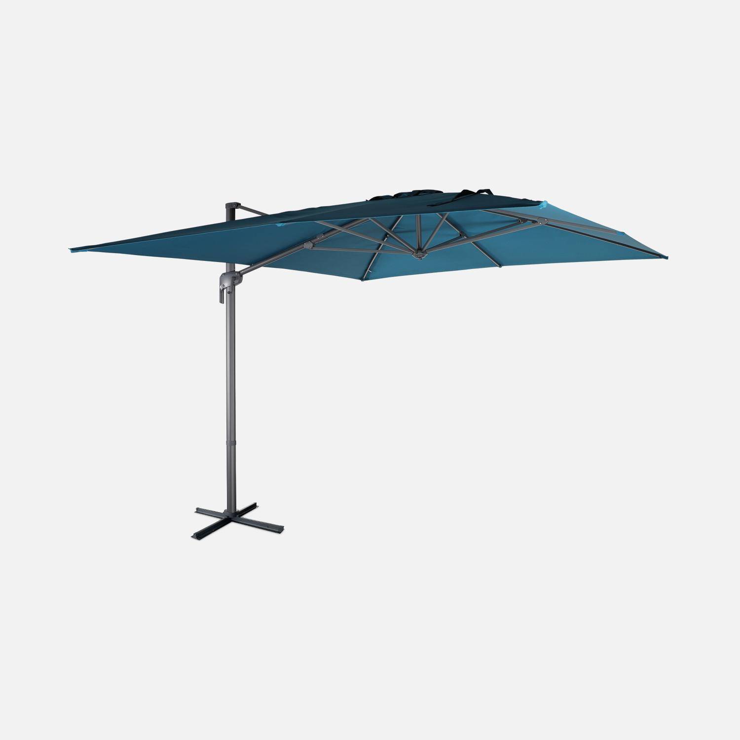 Rechthoekige parasol 3 x 4 m - Antibes - groenblauw-  Offset parasol, kantelbaar, opvouwbaar en 360° draaibaar.,sweeek,Photo1