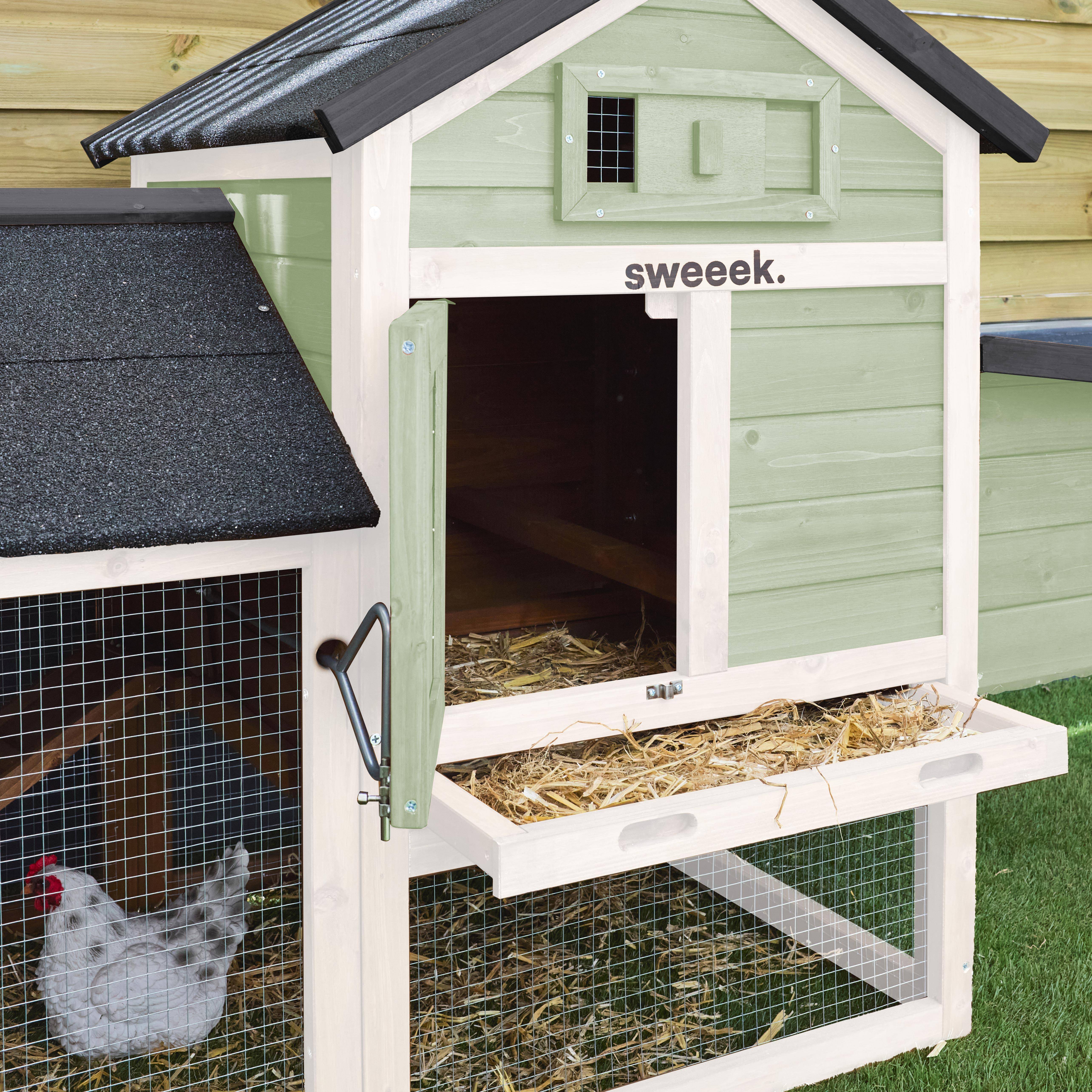 Wit en groen houten kippenhok GALINETTE, 3 kippen, kippenkooi met omheining,sweeek,Photo2
