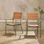 Lot de 2 chaises de jardin eucalyptus et aluminium vert d'eau, chaises empilables  Photo1