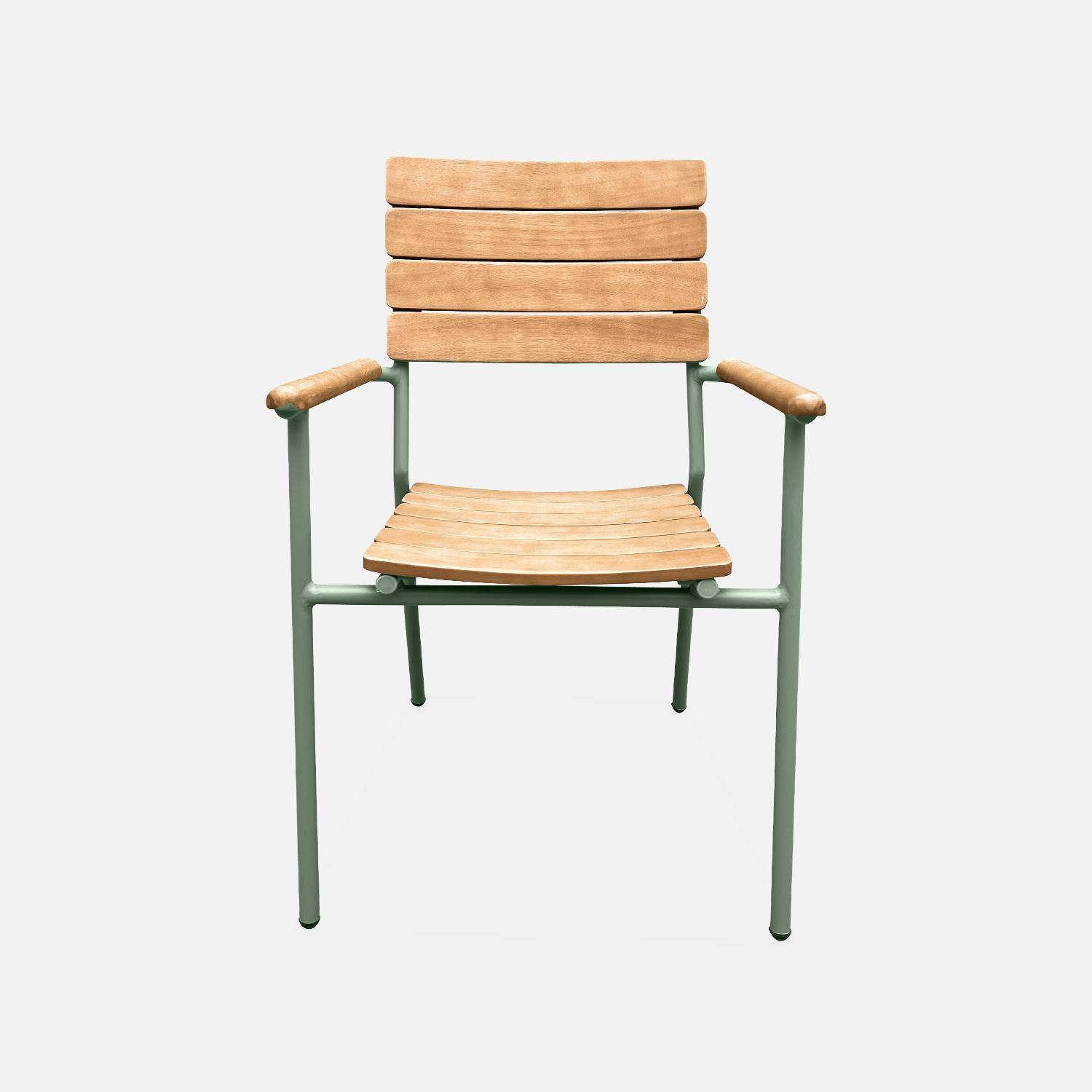 Lot de 2 chaises de jardin eucalyptus et aluminium vert d'eau, chaises empilables  Photo5