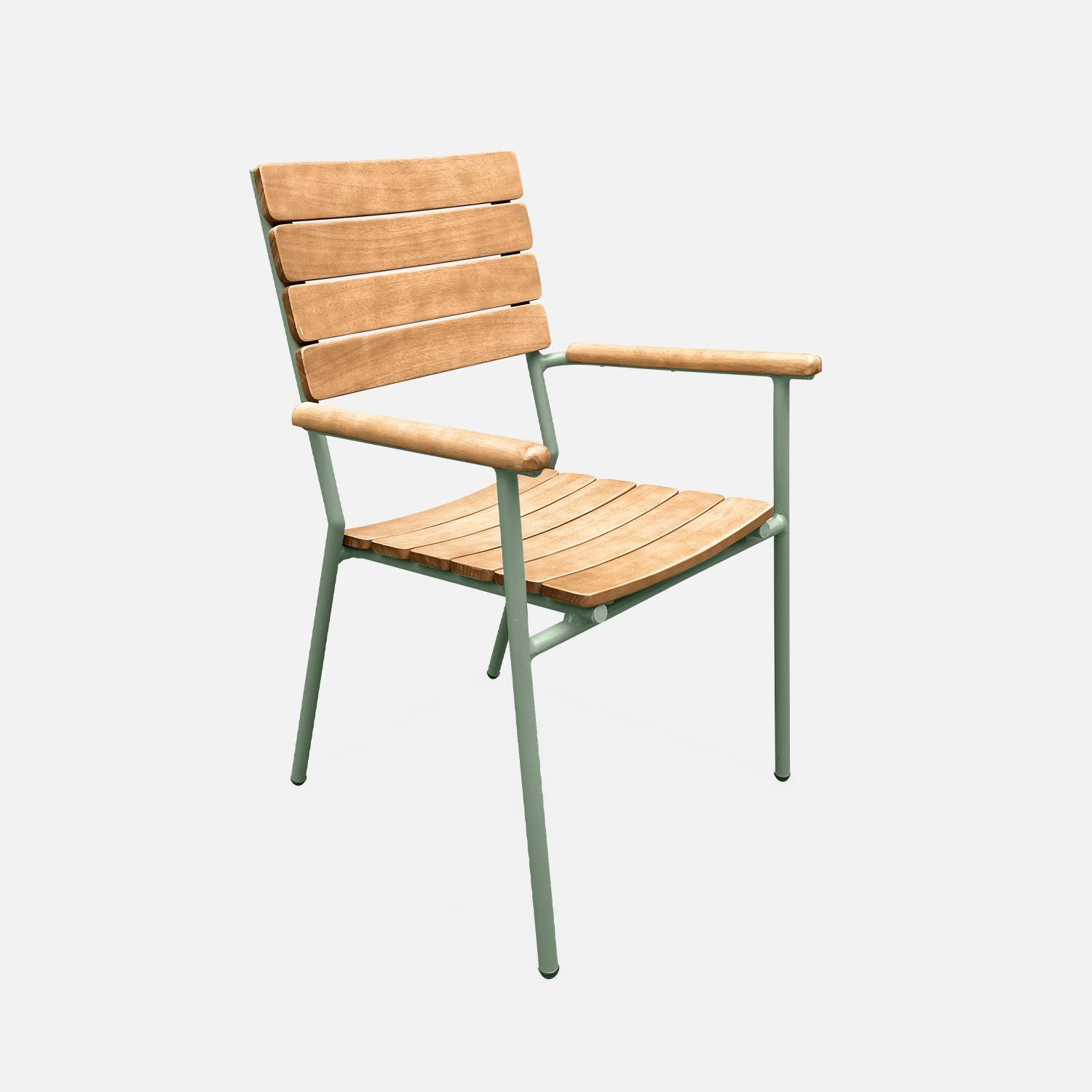 Lot de 2 chaises de jardin eucalyptus et aluminium vert d'eau, chaises empilables  Photo4