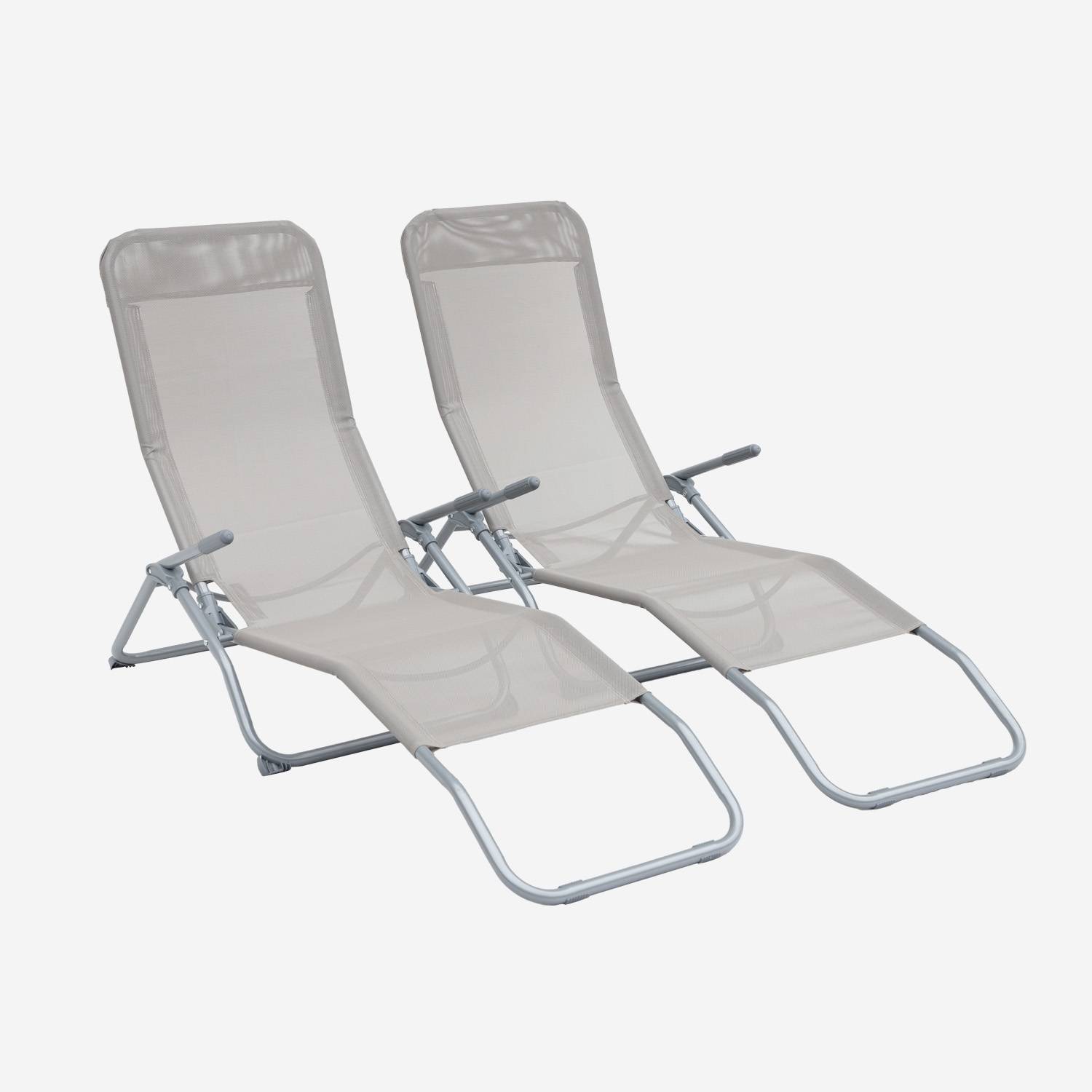 Set mit 2 klappbaren Sonnenliegen - Levito Taupegrau- Textilene-Liegestühle mit 2 Positionen, Liegestühle