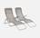 Lot de 2 bains de soleil pliants - Levito Gris taupe- Transats textilène 2 positions, chaises longues | sweeek