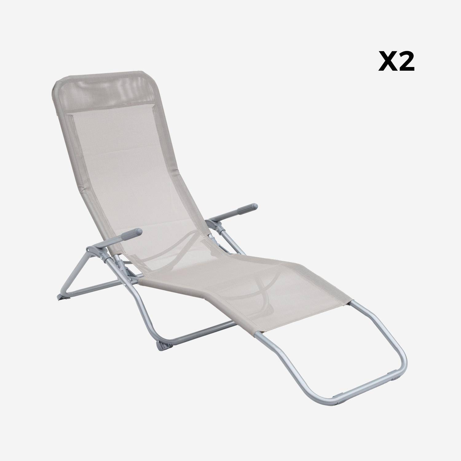 Set van 2 opvouwbare ligstoelen - Levito Grijs taupe- Textilene ligstoelen, 2 posities,sweeek,Photo3