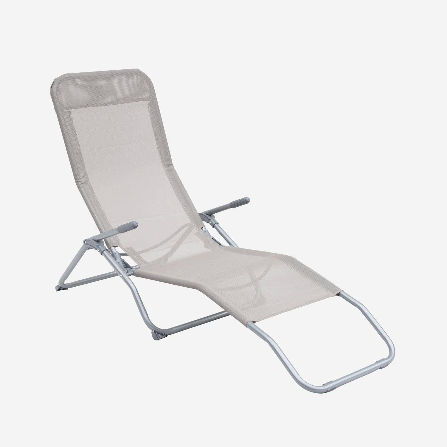 Set van 2 opvouwbare ligstoelen - Levito Grijs taupe- Textilene ligstoelen, 2 posities Photo2